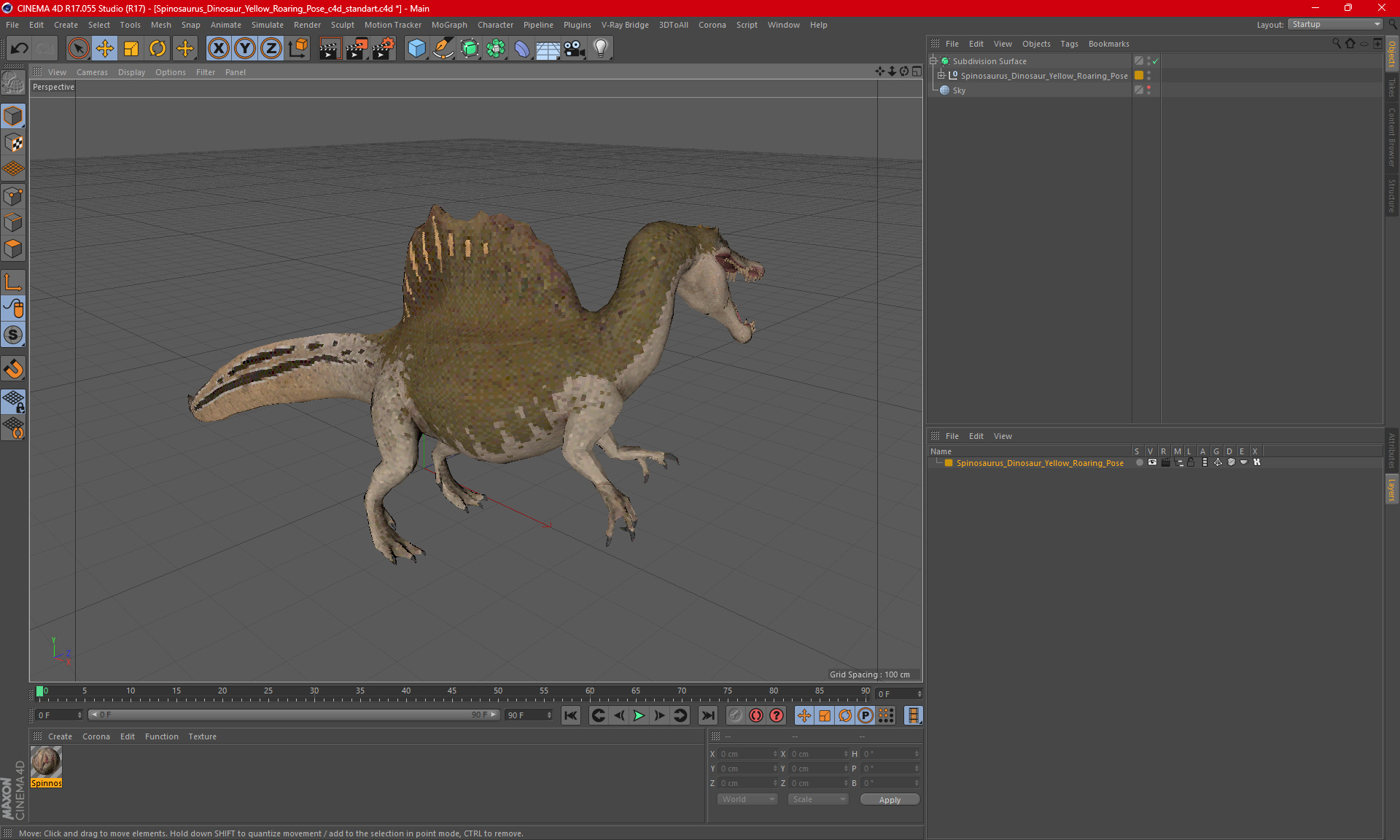 3D model Spinosaurus Dinosaur Yellow Roaring Pose