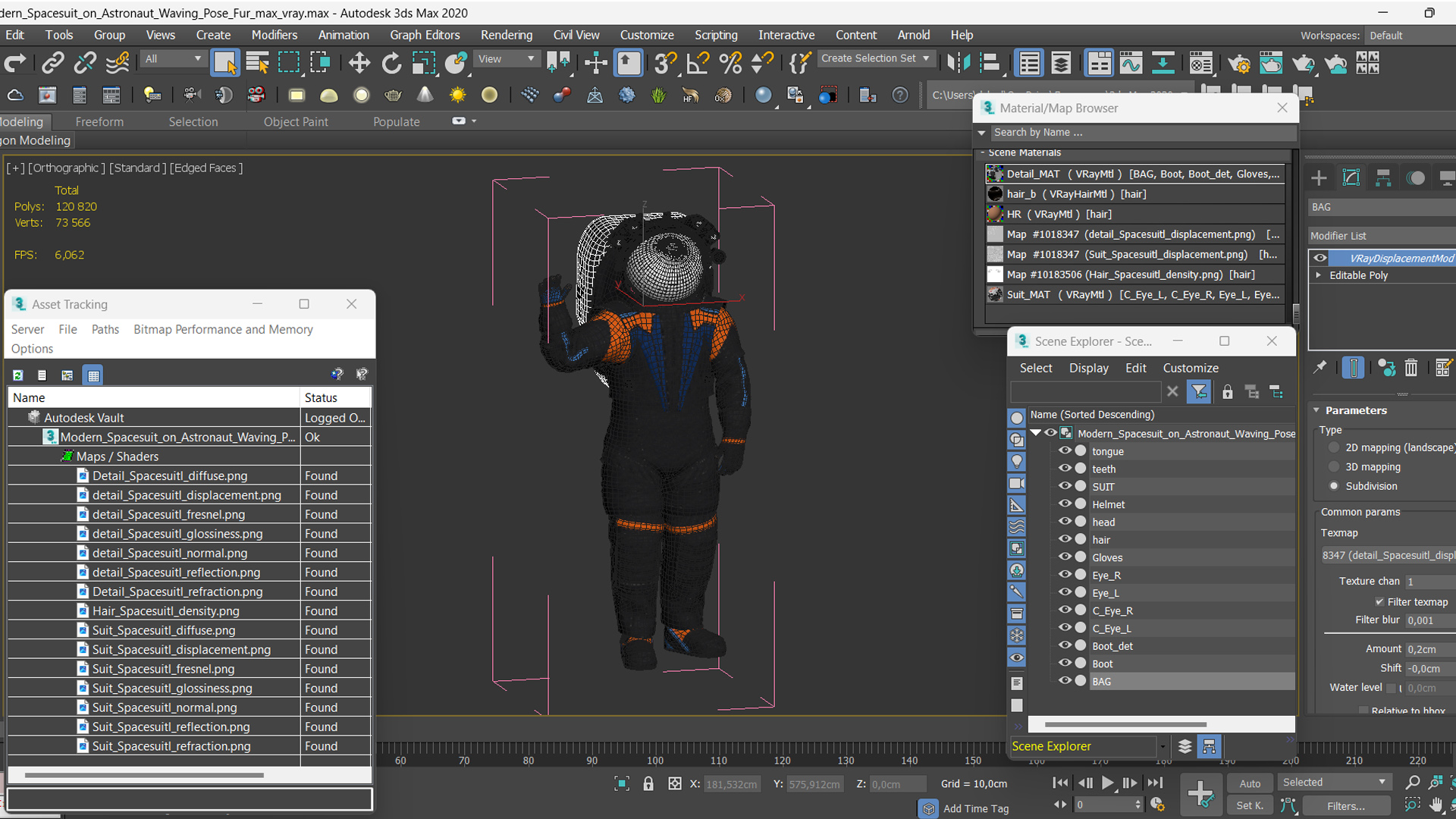 3D model Modern Spacesuit on Astronaut Waving Pose Fur
