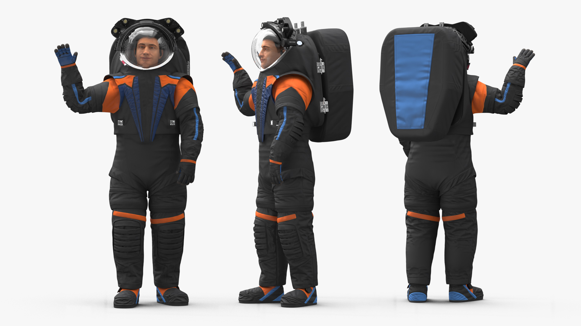 3D model Modern Spacesuit on Astronaut Waving Pose Fur