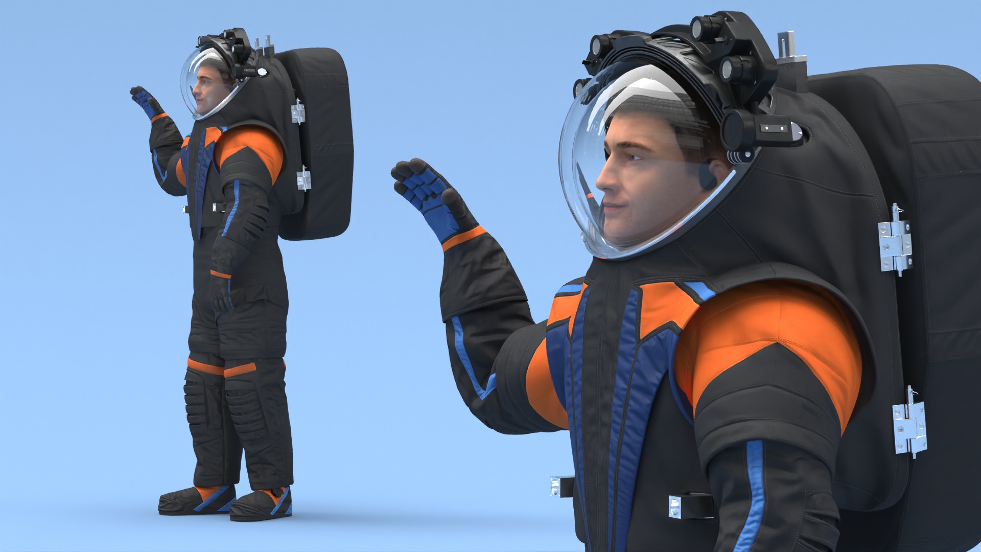 3D model Modern Spacesuit on Astronaut Waving Pose Fur