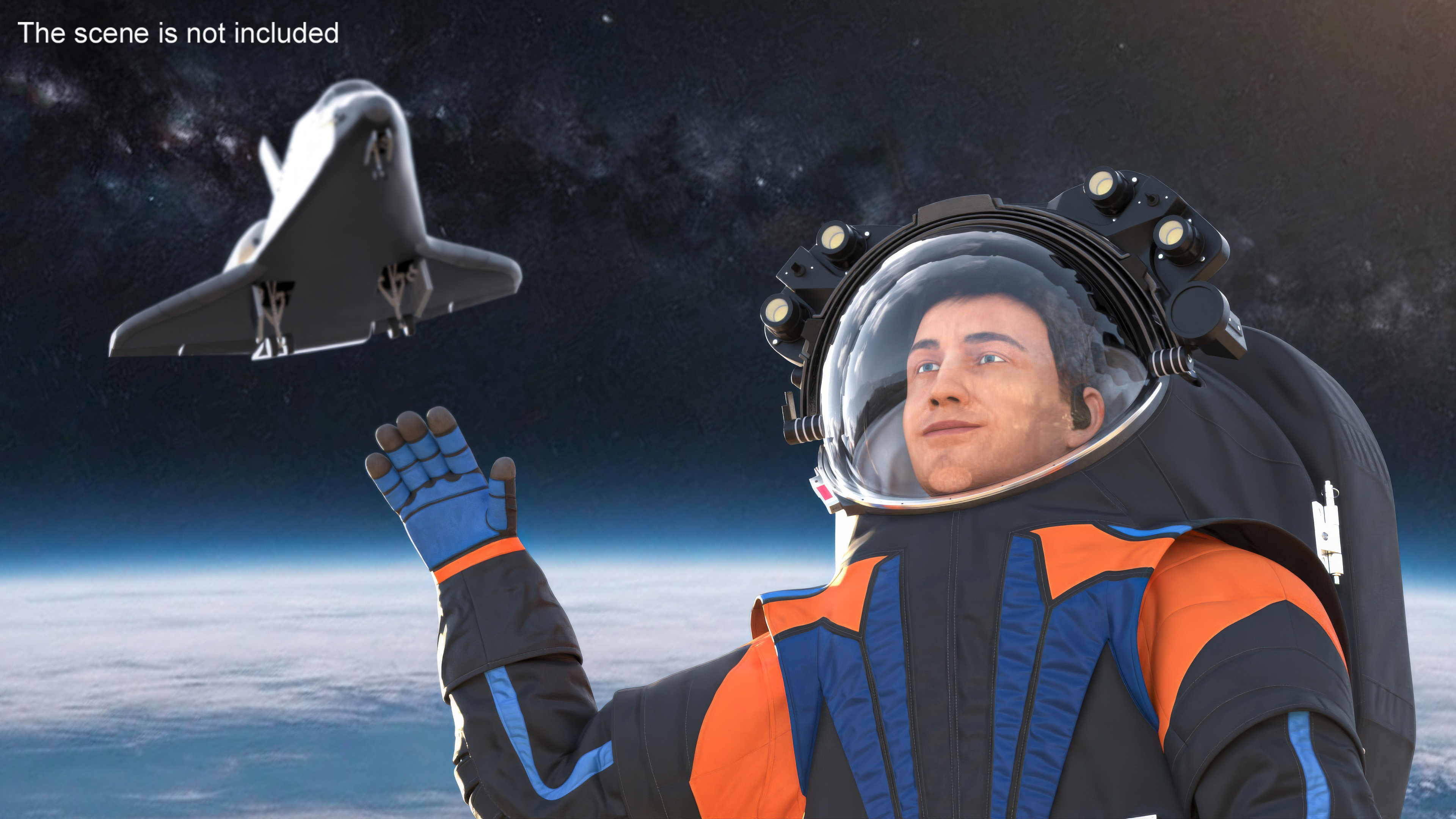 3D model Modern Spacesuit on Astronaut Waving Pose Fur