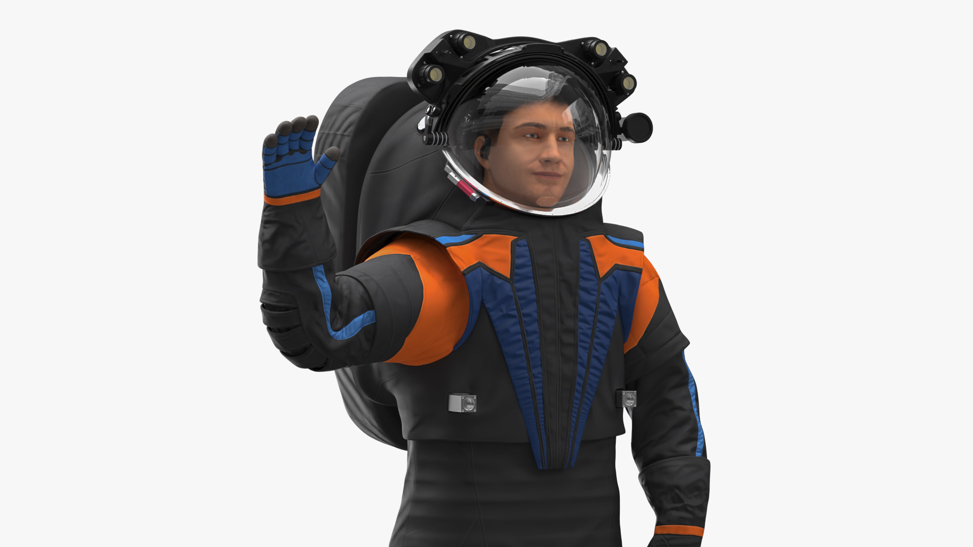 3D model Modern Spacesuit on Astronaut Waving Pose Fur