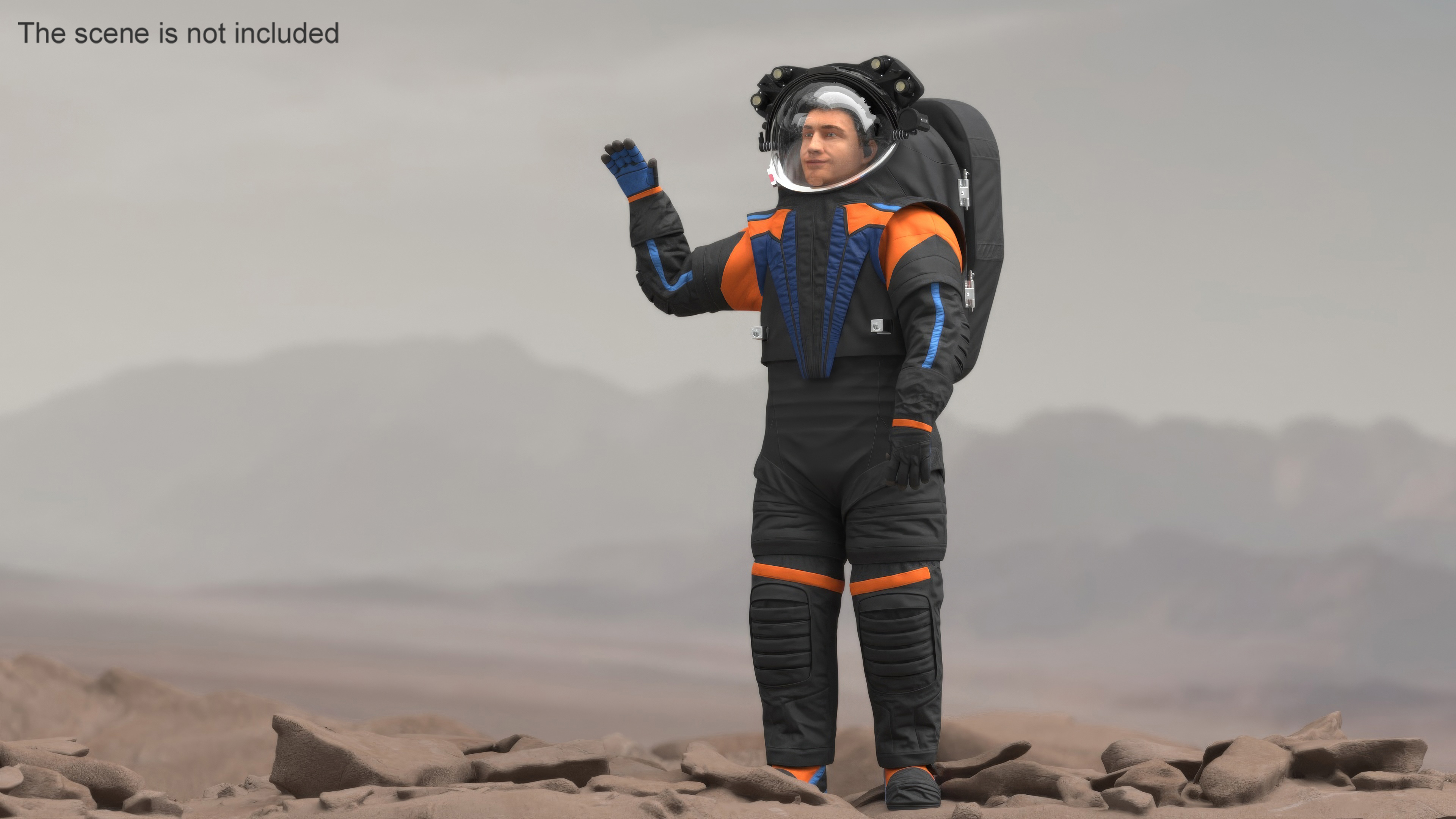 3D model Modern Spacesuit on Astronaut Waving Pose Fur