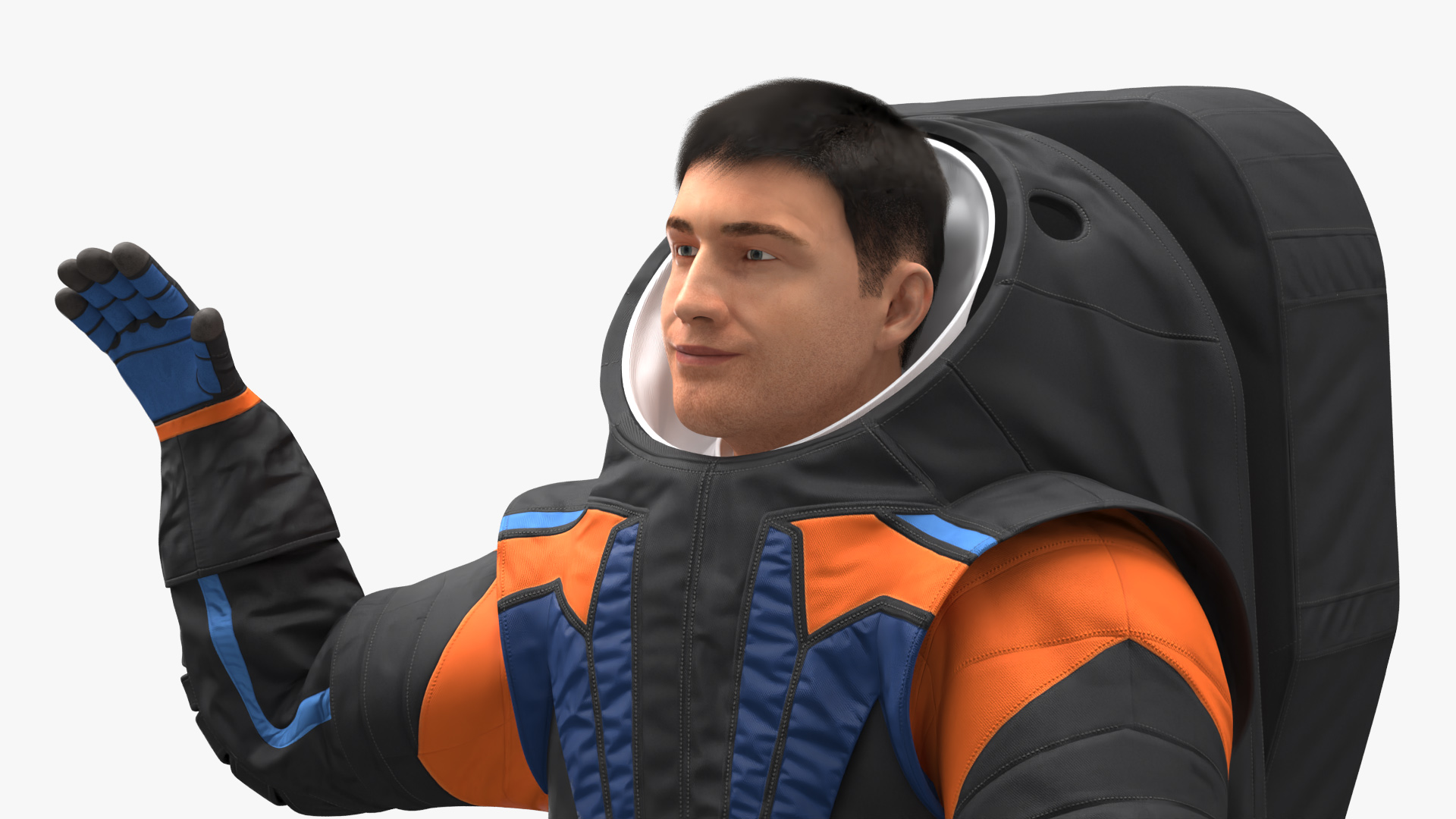 3D model Modern Spacesuit on Astronaut Waving Pose Fur
