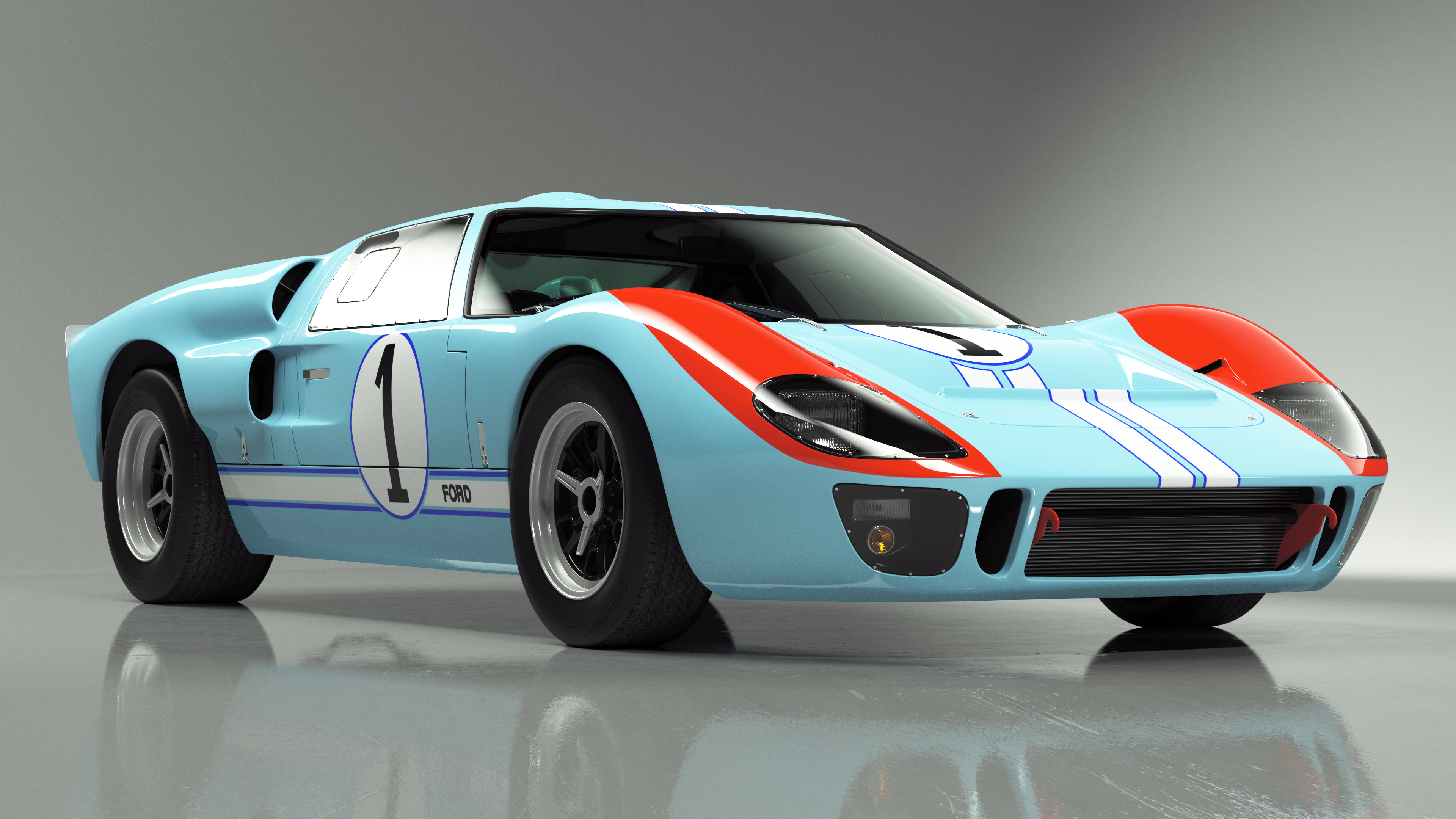 3D Ford GT40 Racing Car Blue Simple Interior