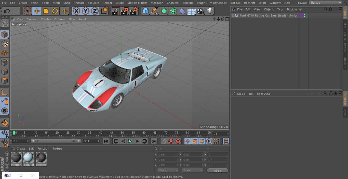 3D Ford GT40 Racing Car Blue Simple Interior