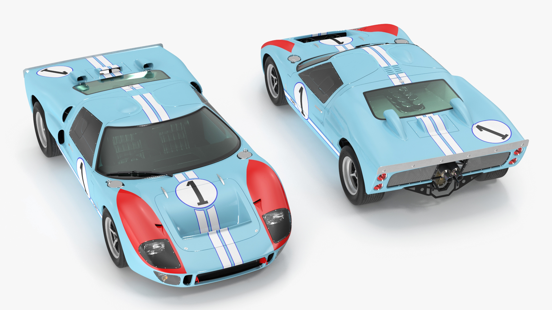 3D Ford GT40 Racing Car Blue Simple Interior