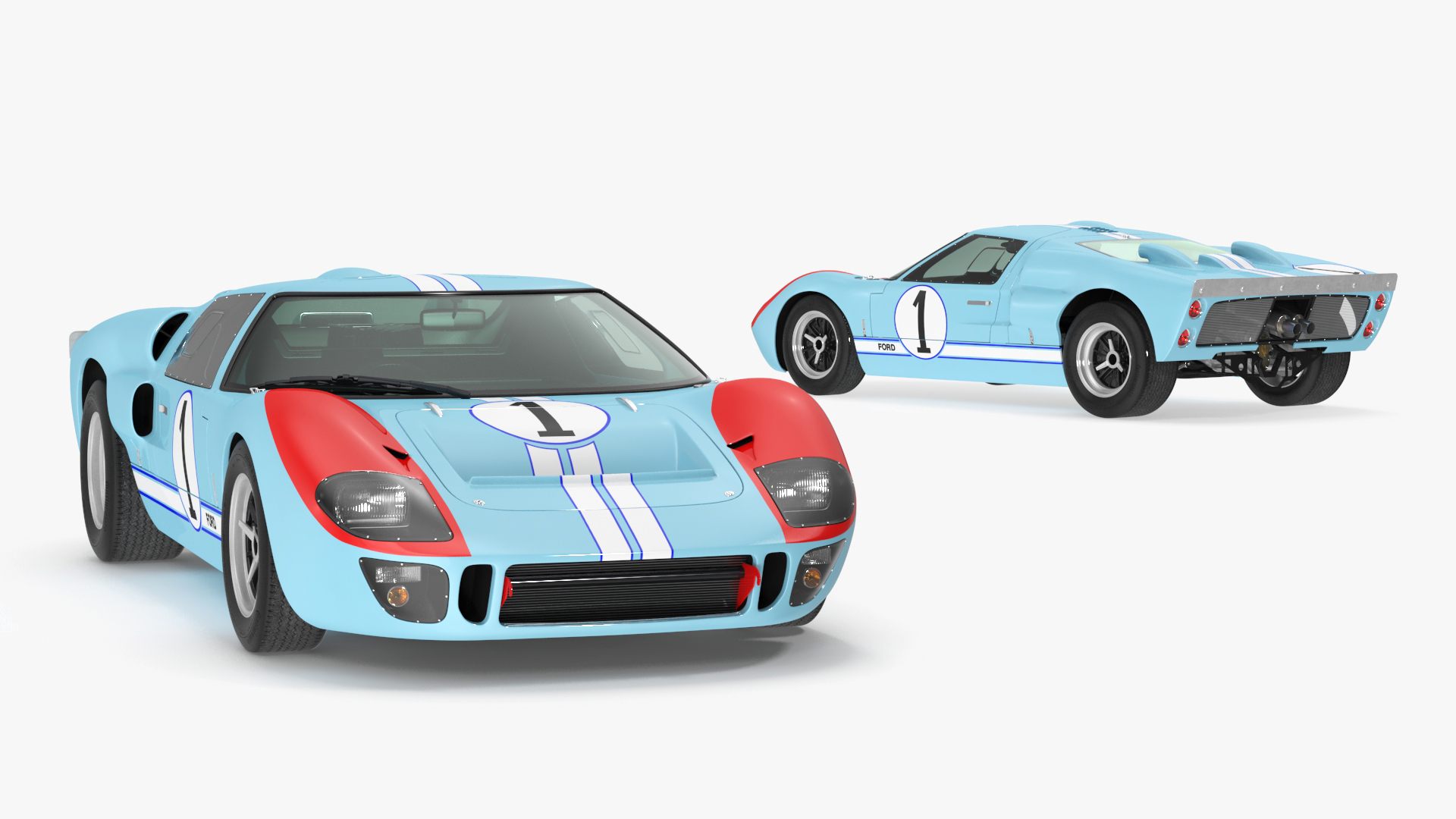 3D Ford GT40 Racing Car Blue Simple Interior