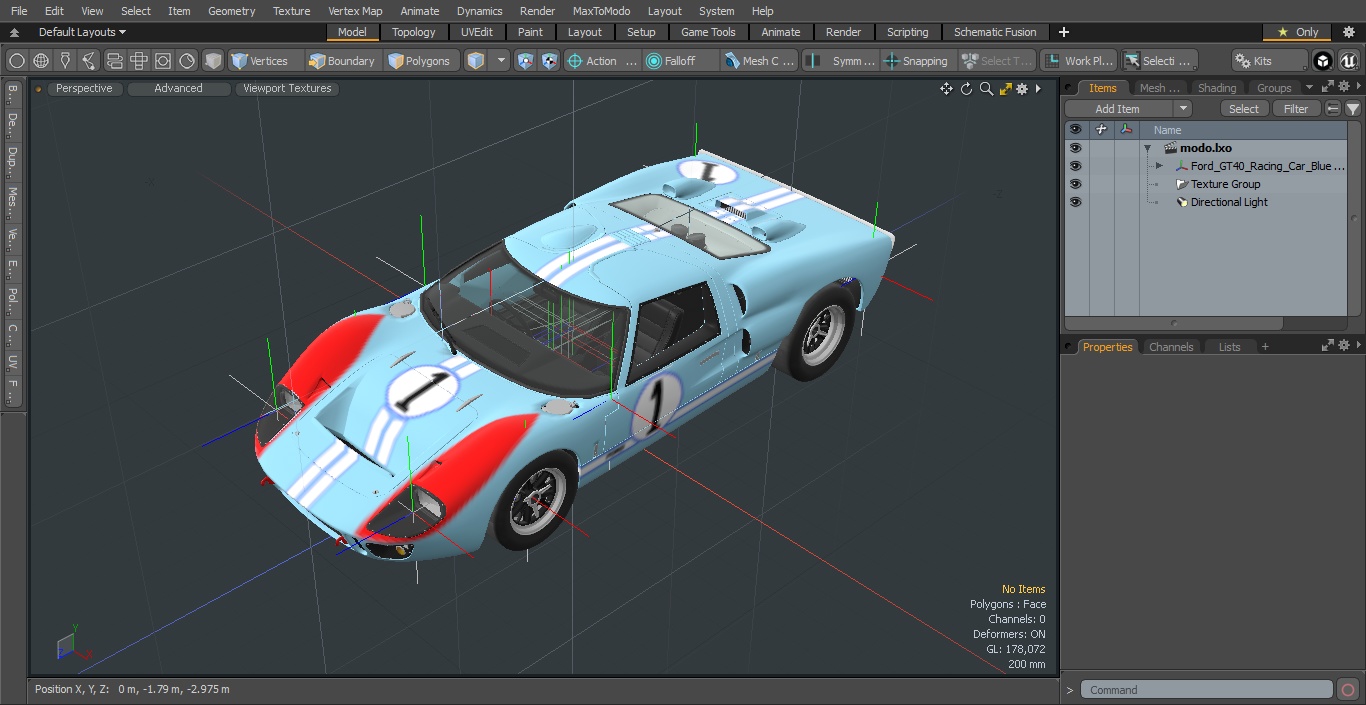 3D Ford GT40 Racing Car Blue Simple Interior