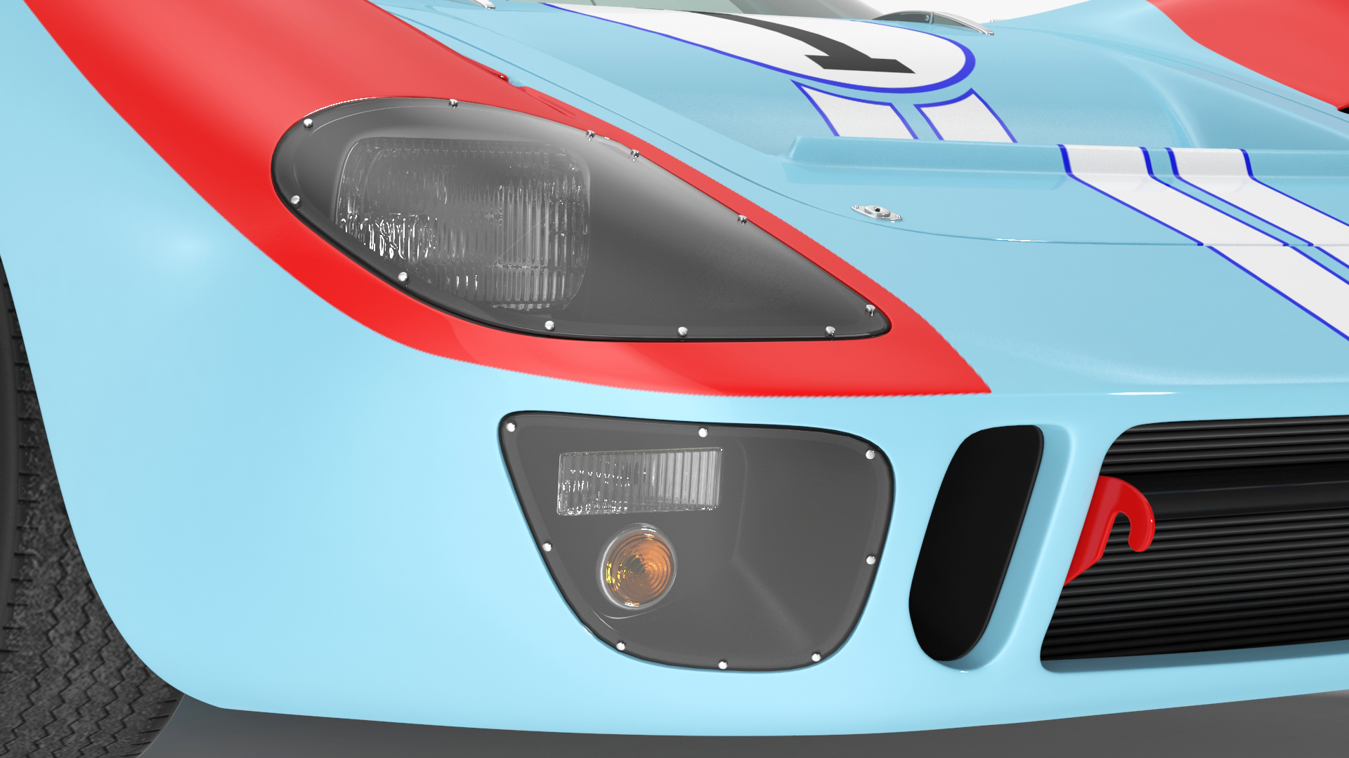 3D Ford GT40 Racing Car Blue Simple Interior