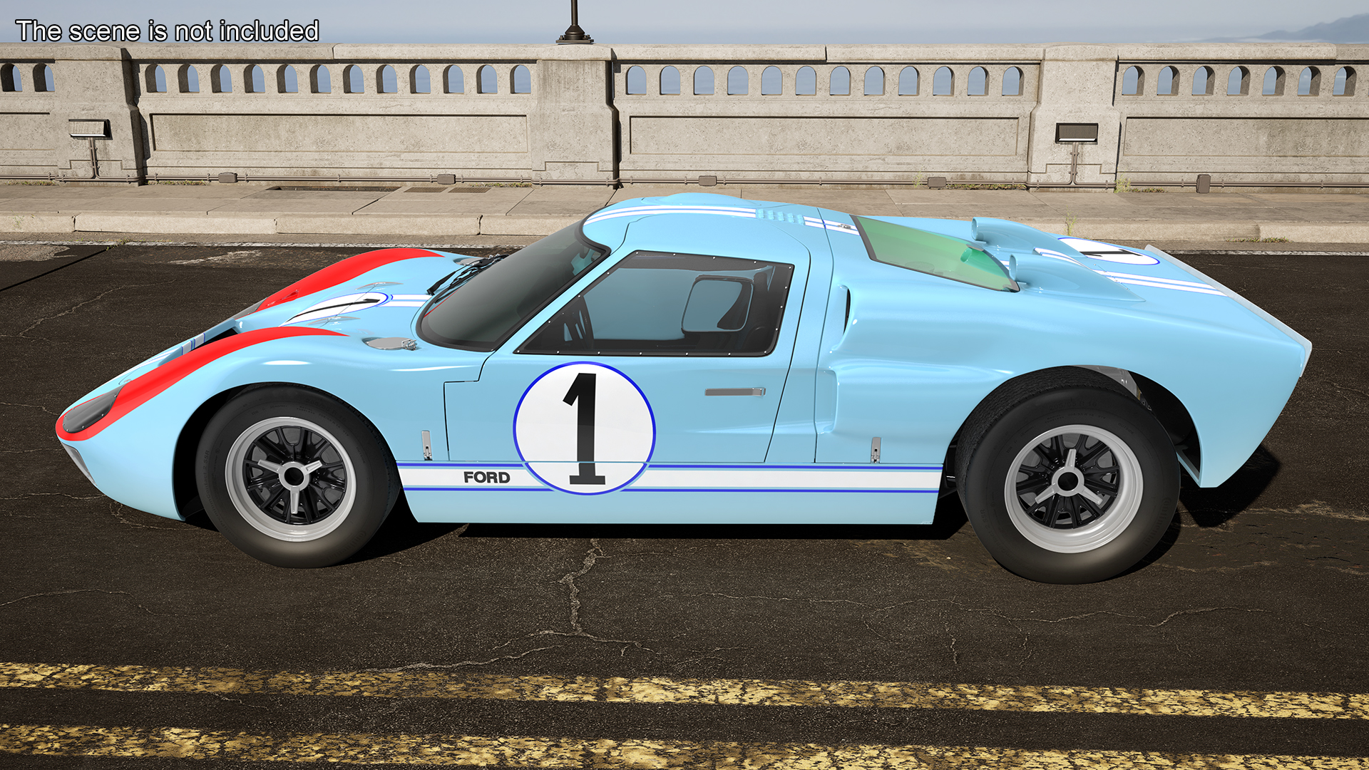 3D Ford GT40 Racing Car Blue Simple Interior