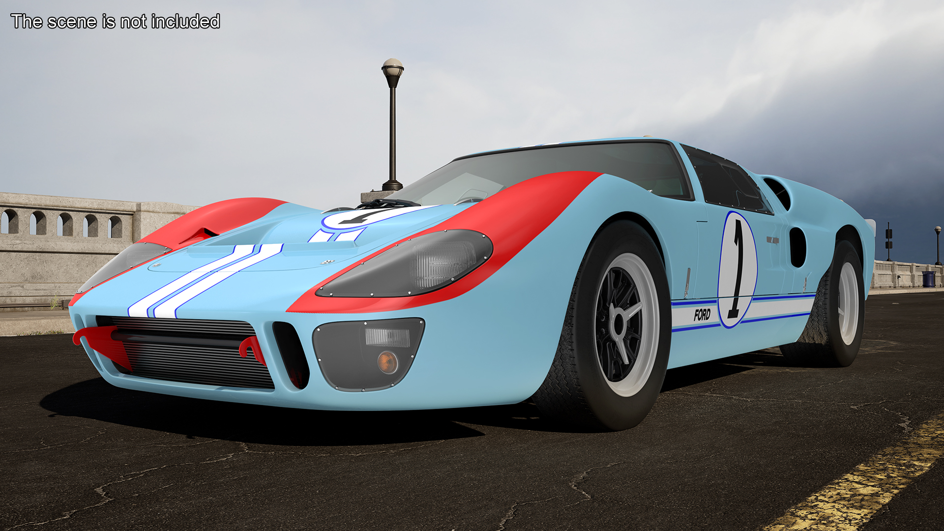 3D Ford GT40 Racing Car Blue Simple Interior