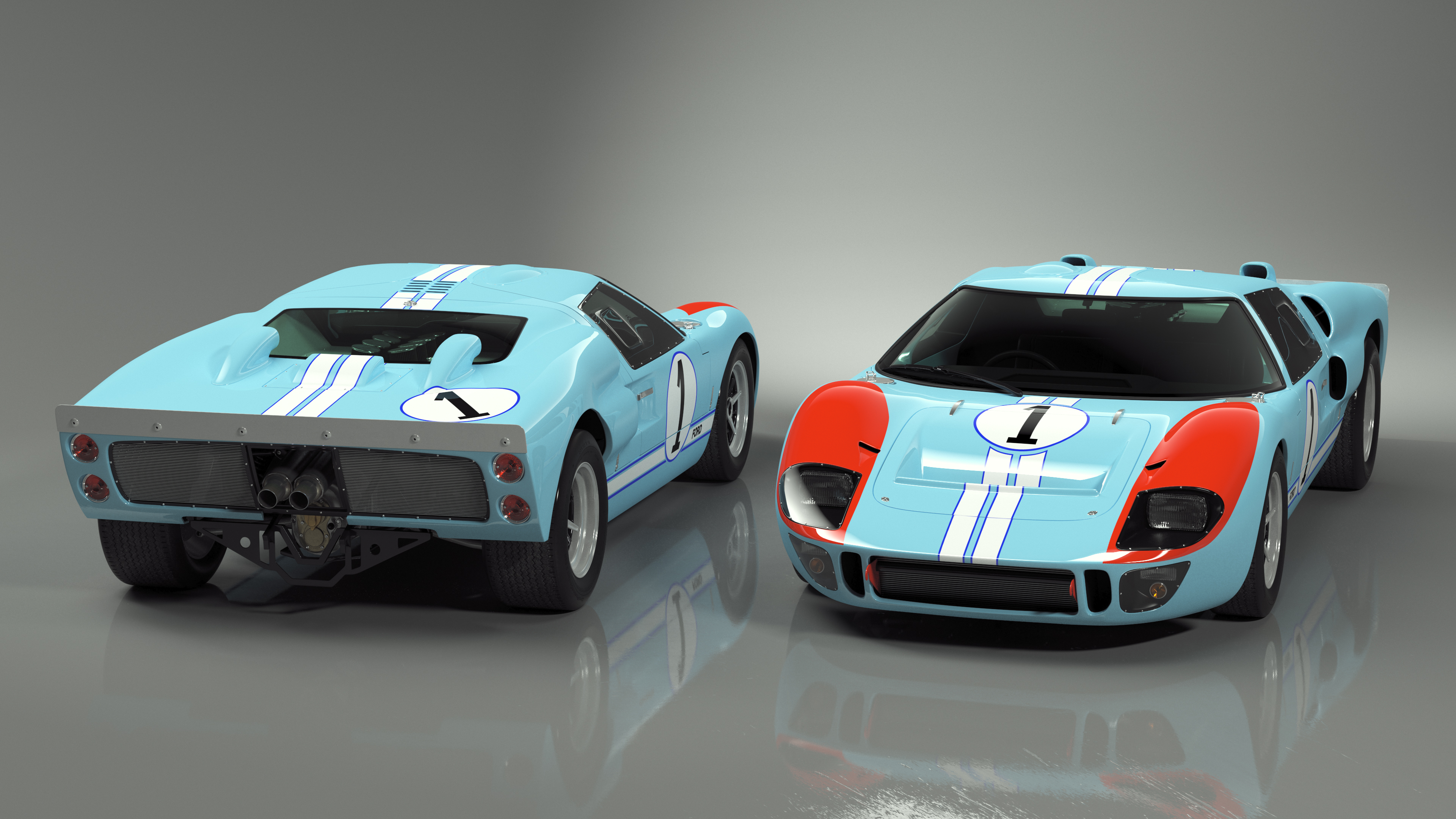 3D Ford GT40 Racing Car Blue Simple Interior