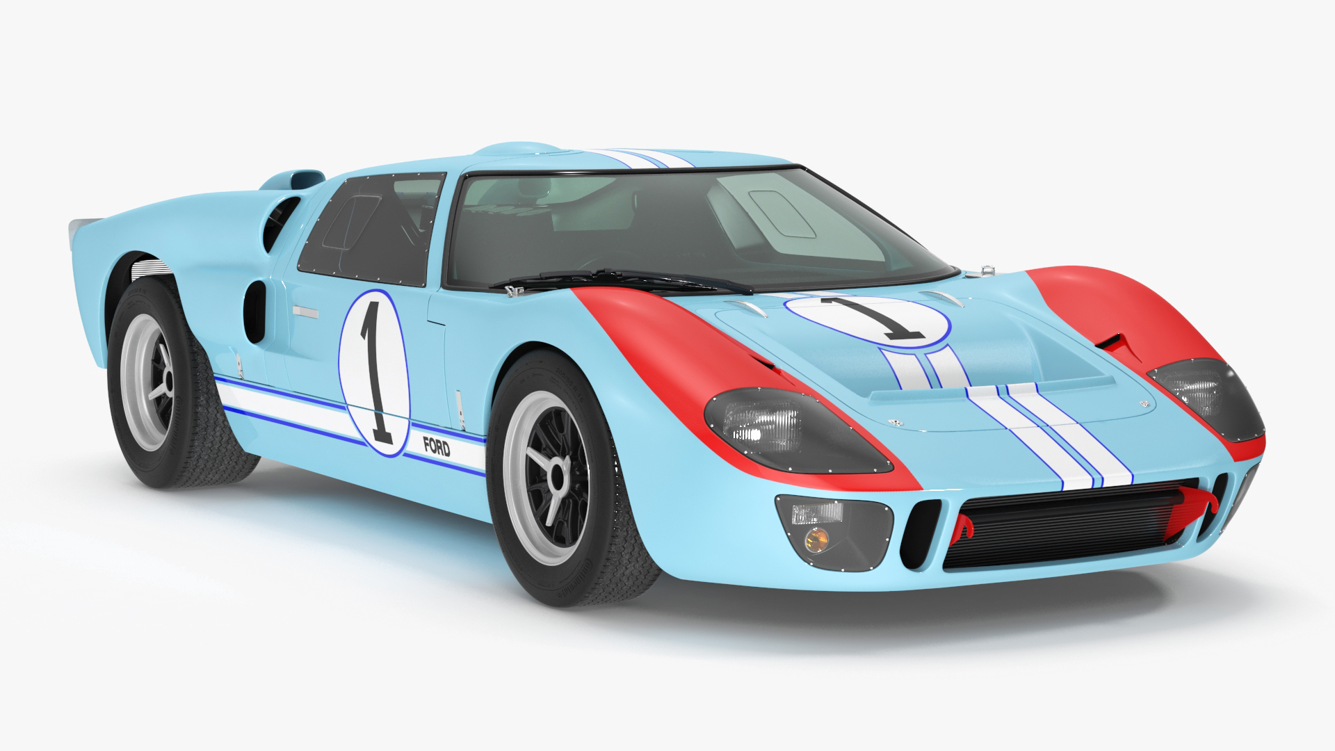 3D Ford GT40 Racing Car Blue Simple Interior