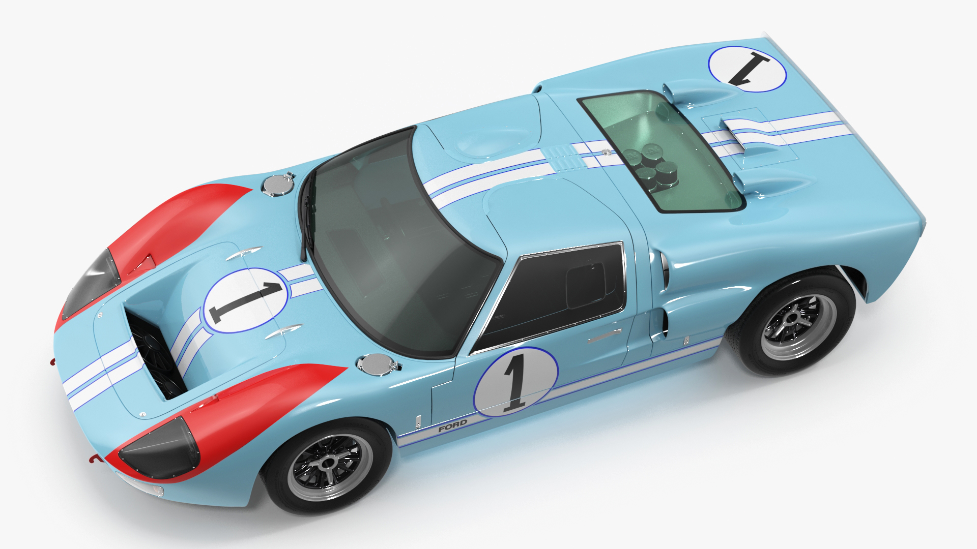 3D Ford GT40 Racing Car Blue Simple Interior