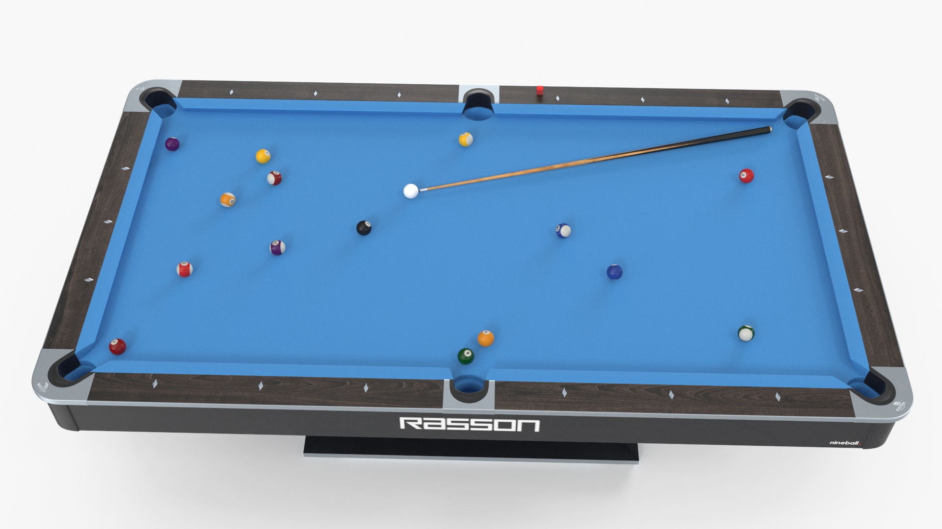 3D model American Pool Blue Table Rasson with Balls and Cue