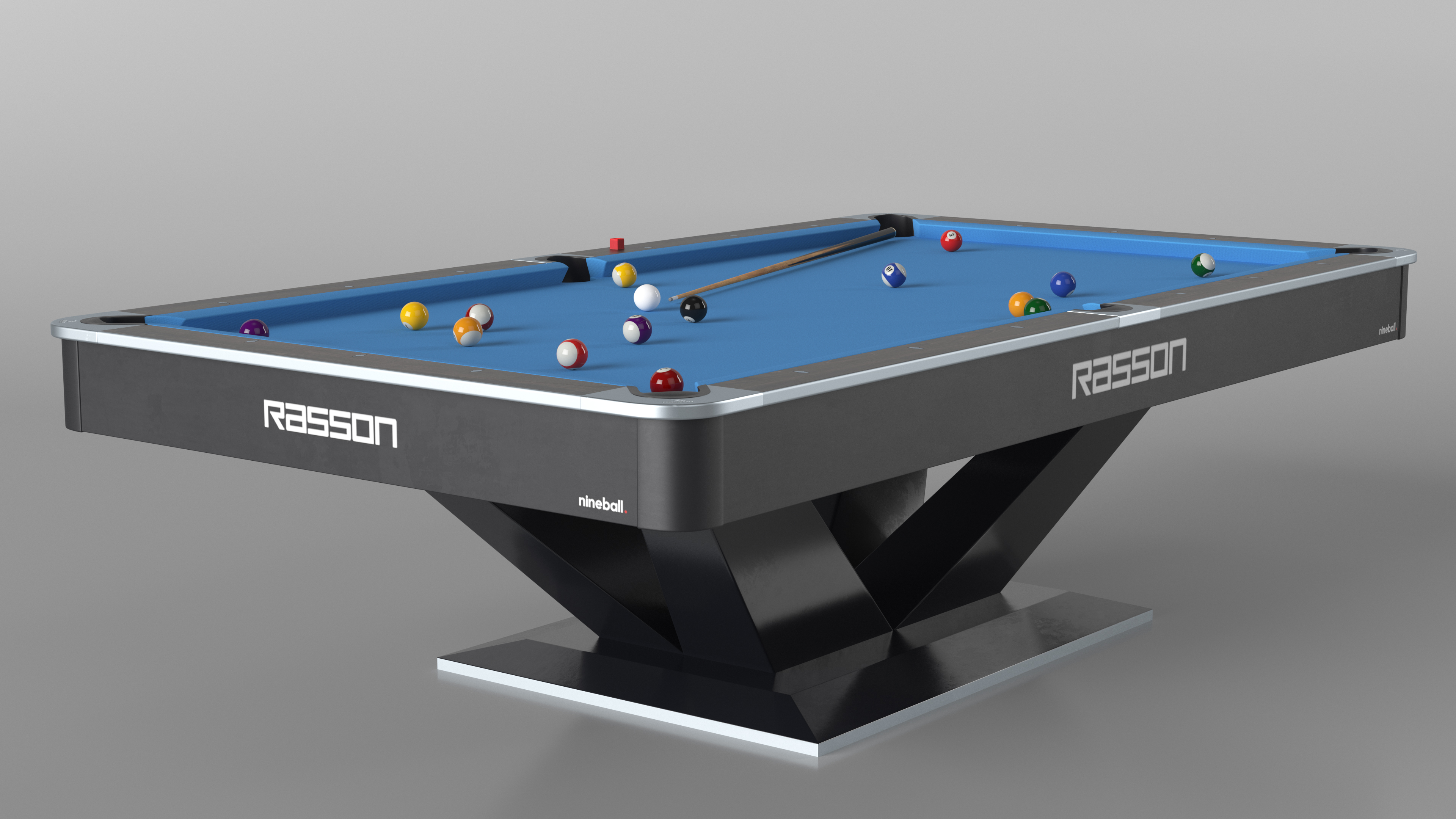 3D model American Pool Blue Table Rasson with Balls and Cue