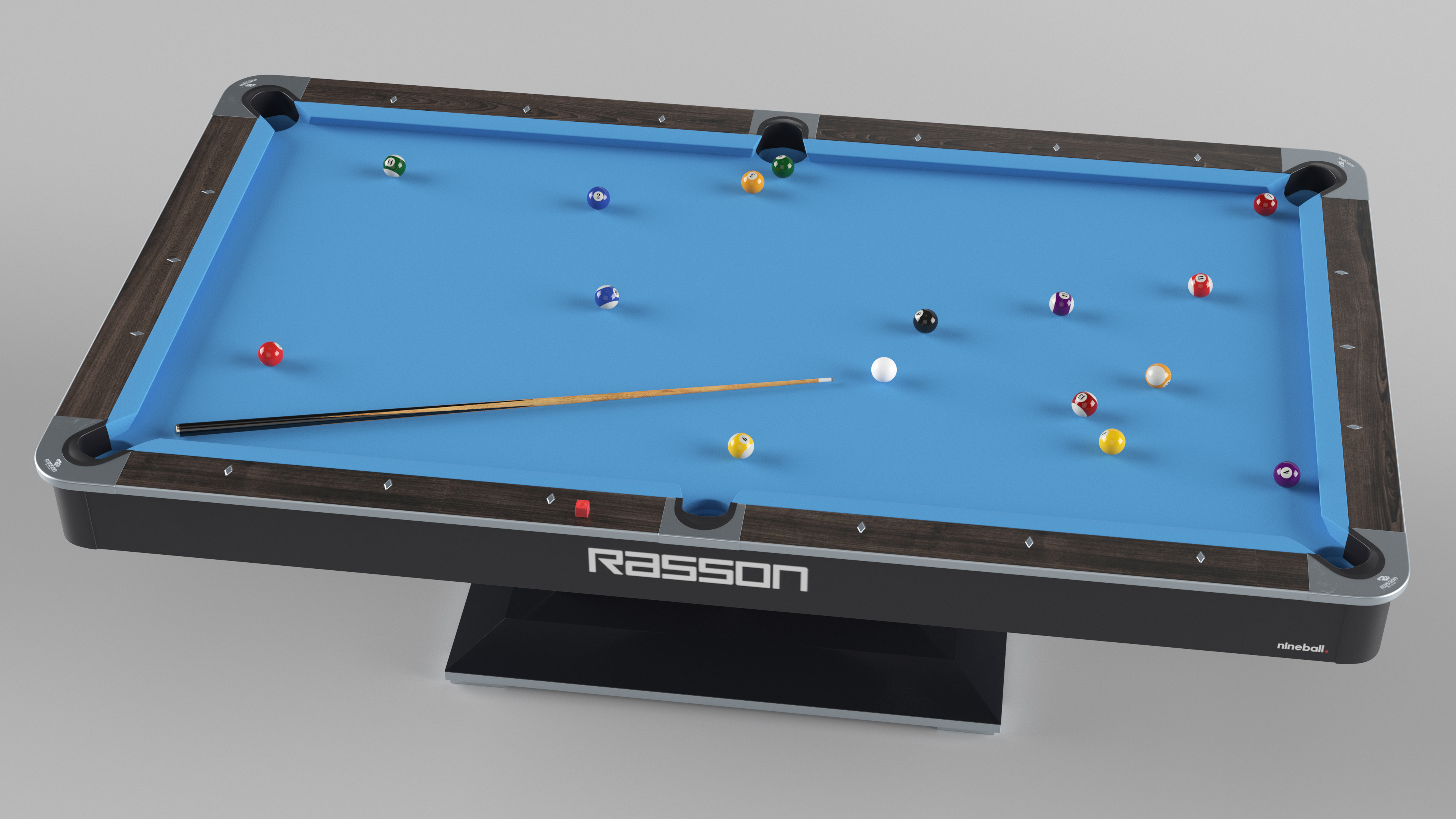 3D model American Pool Blue Table Rasson with Balls and Cue