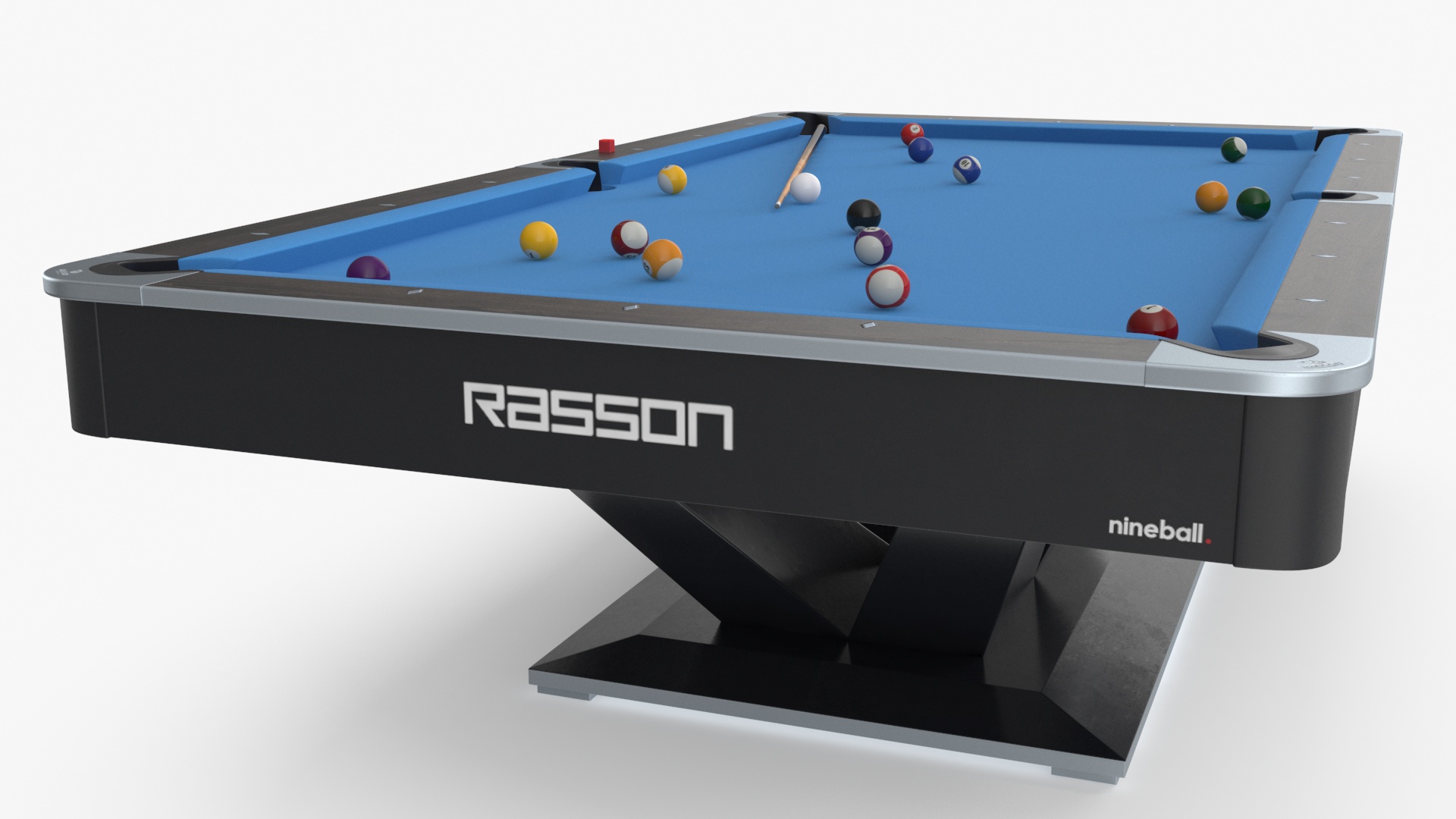 3D model American Pool Blue Table Rasson with Balls and Cue