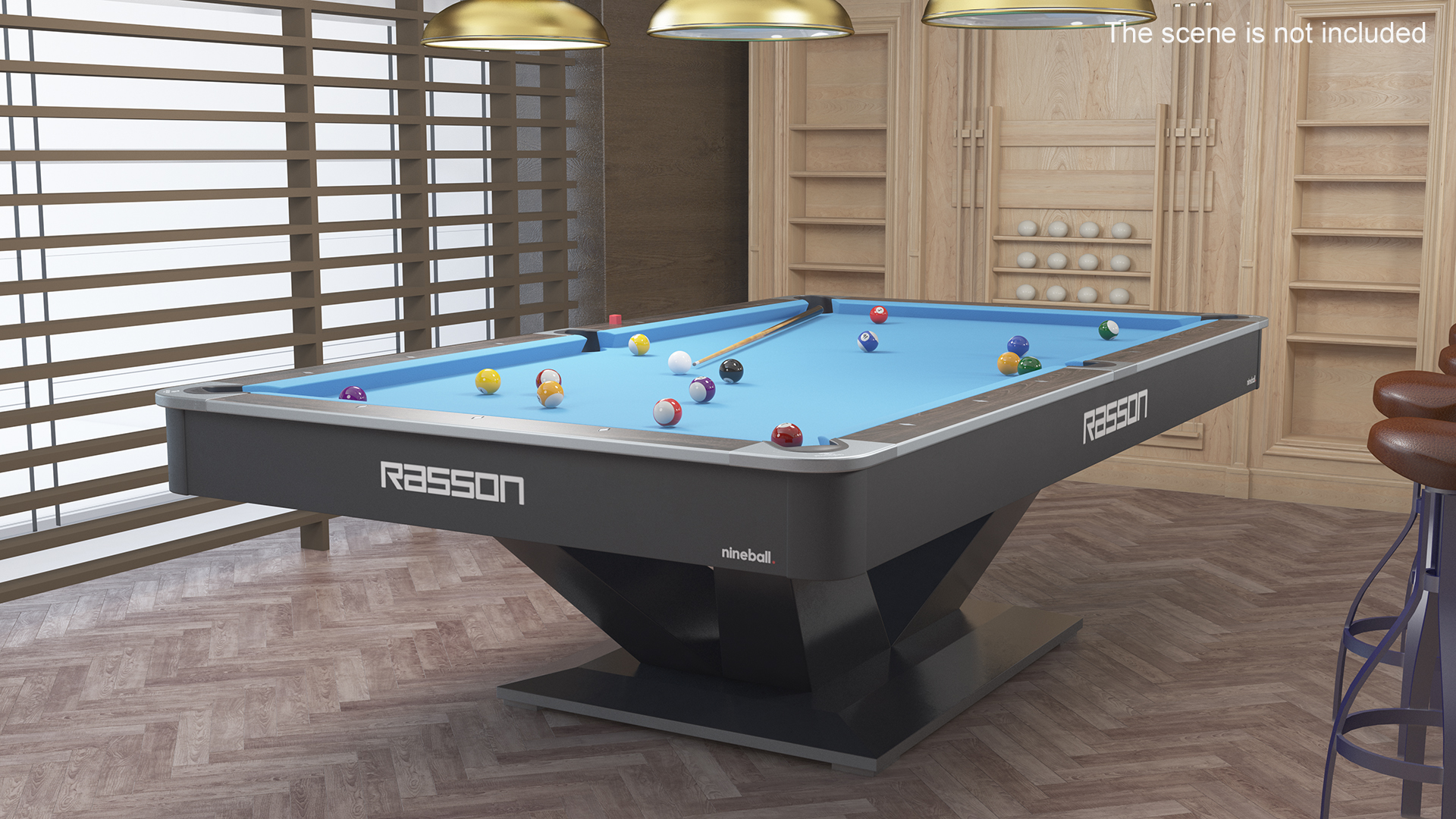 3D model American Pool Blue Table Rasson with Balls and Cue