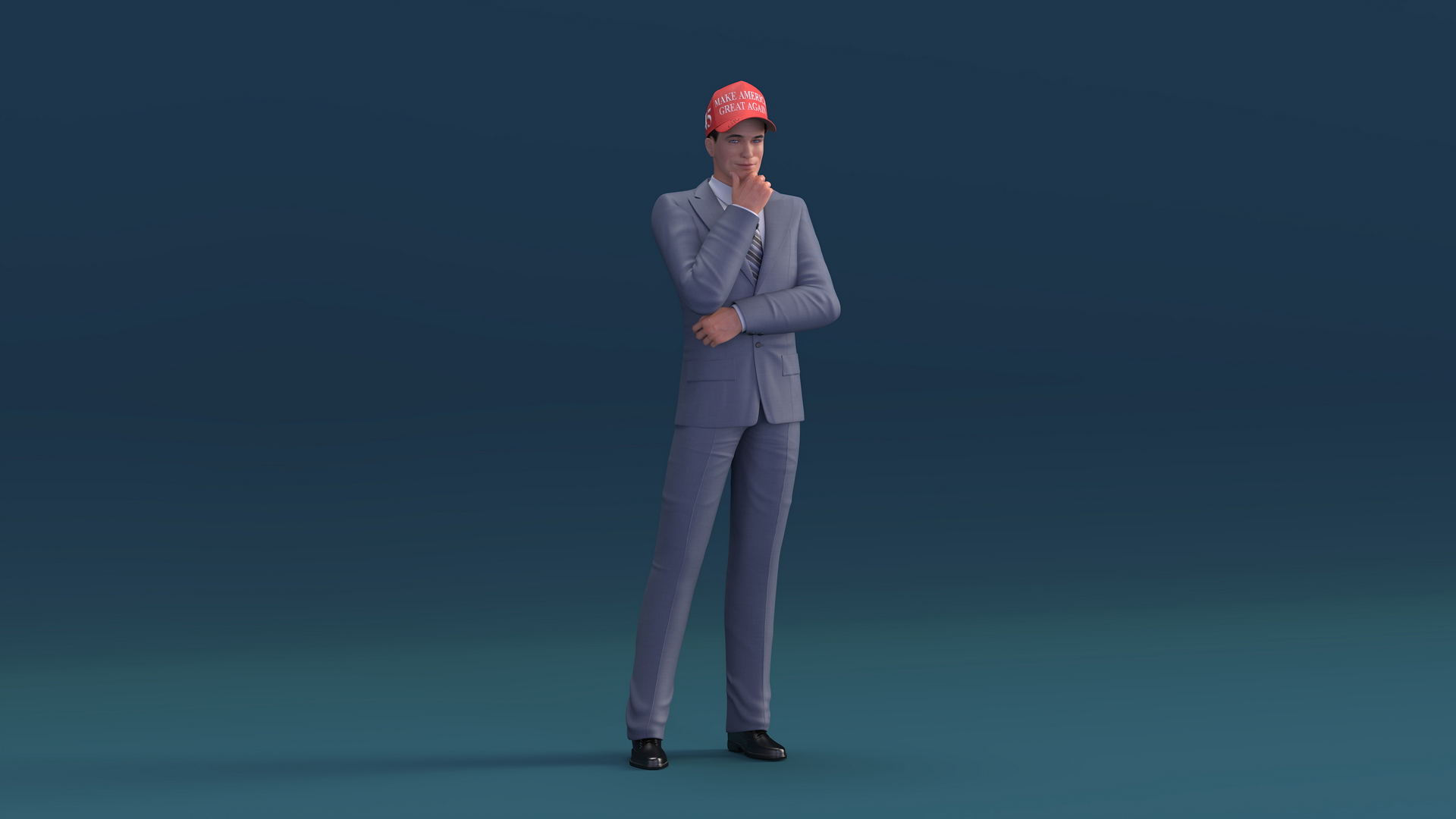 3D model Businessman Thinking Pose in Donald Trump Cap