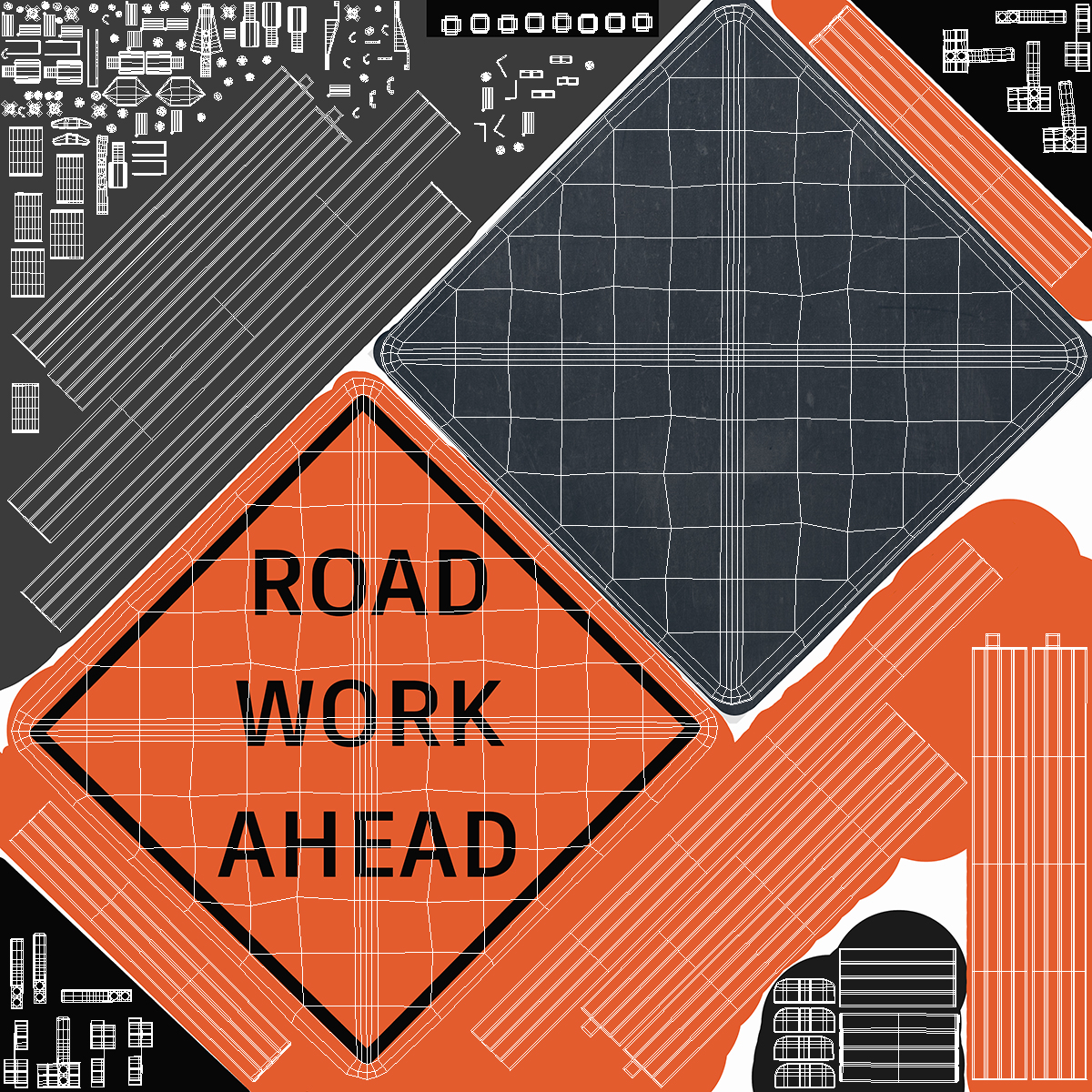 3D Road Work Ahead Traffic Control Sign