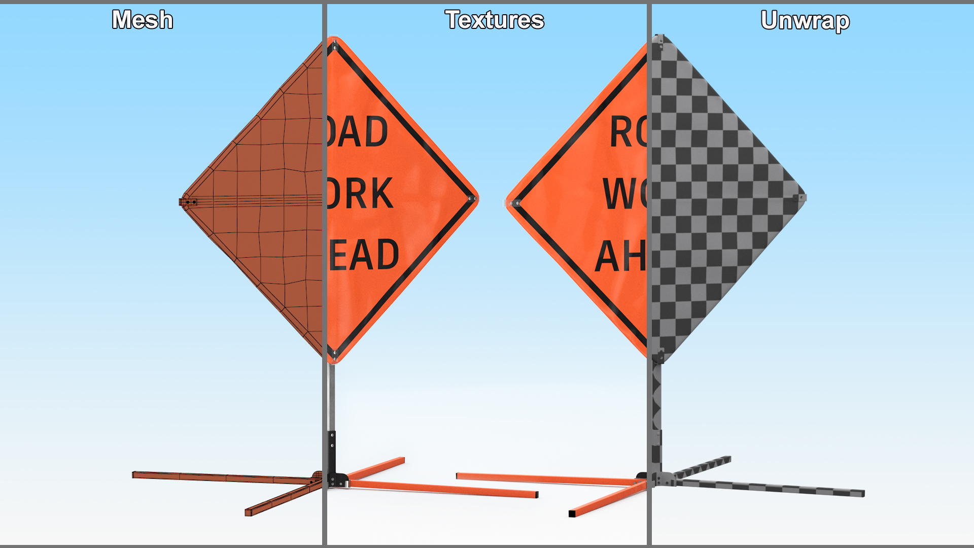 3D Road Work Ahead Traffic Control Sign