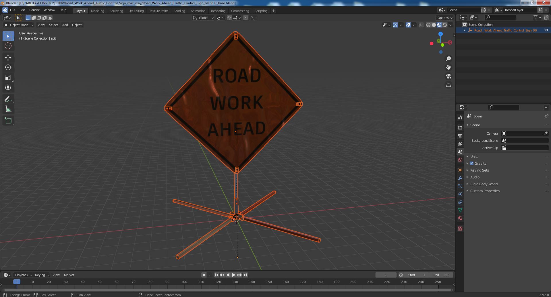 3D Road Work Ahead Traffic Control Sign