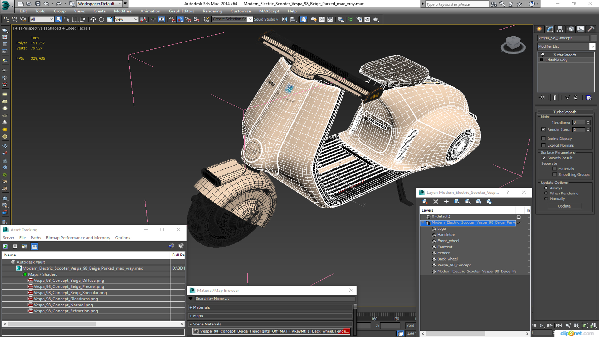 3D model Modern Electric Scooter Vespa 98 Beige Parked