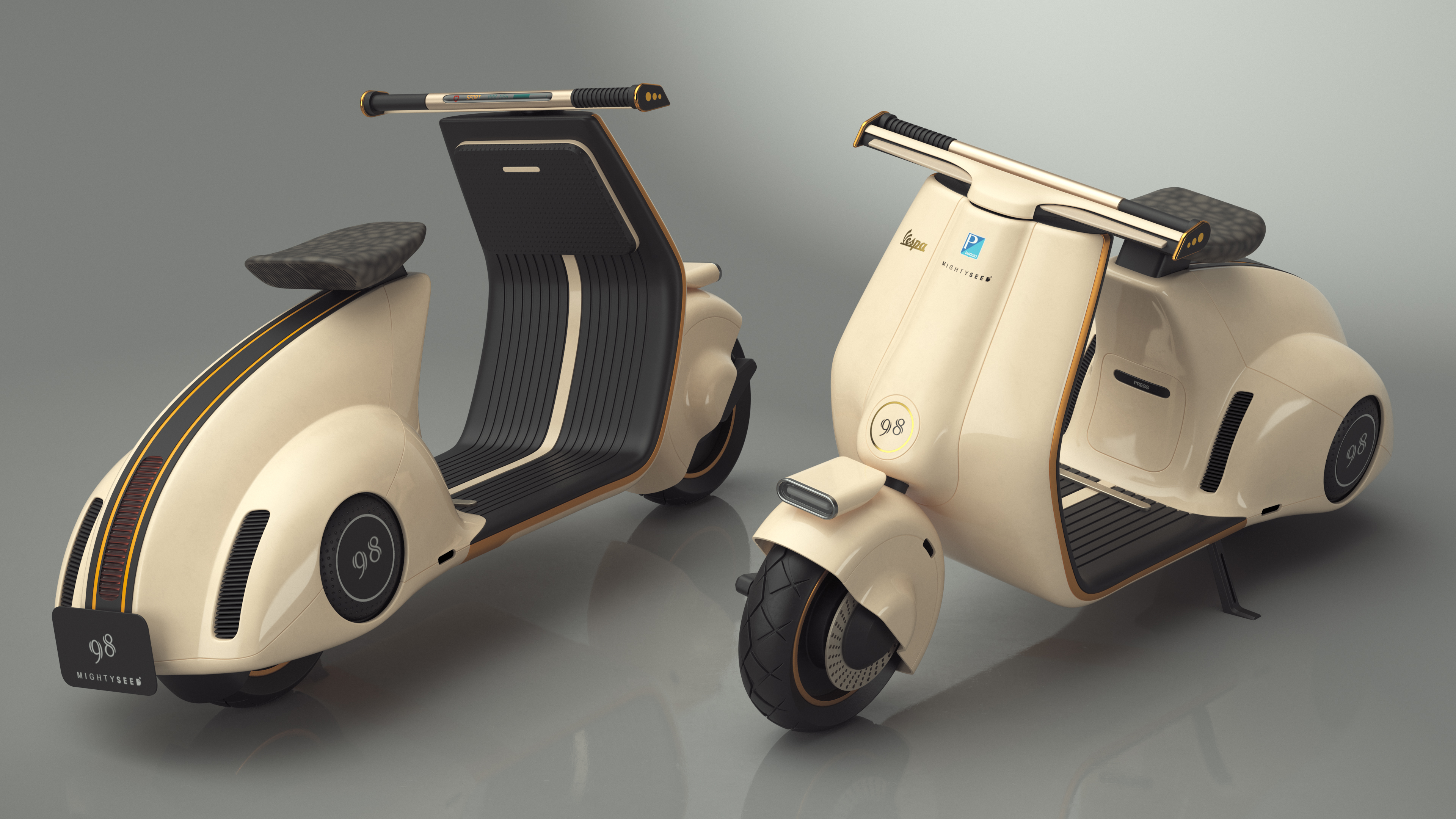 3D model Modern Electric Scooter Vespa 98 Beige Parked