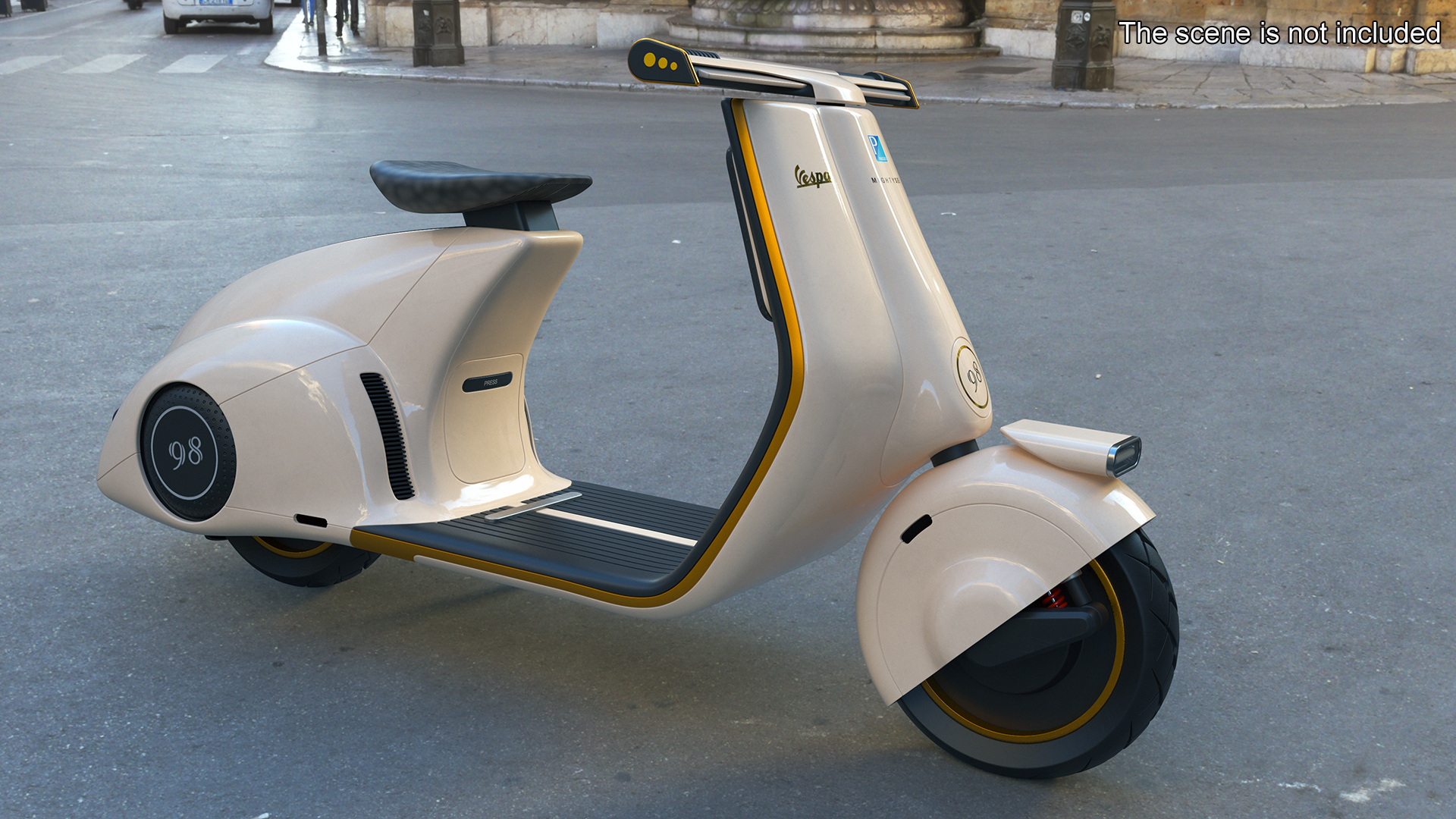 3D model Modern Electric Scooter Vespa 98 Beige Parked