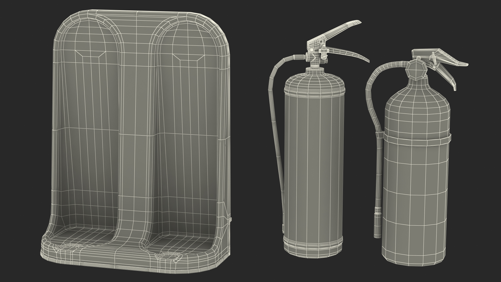 3D model Double Fire Extinguisher Fiberglass Stand Set