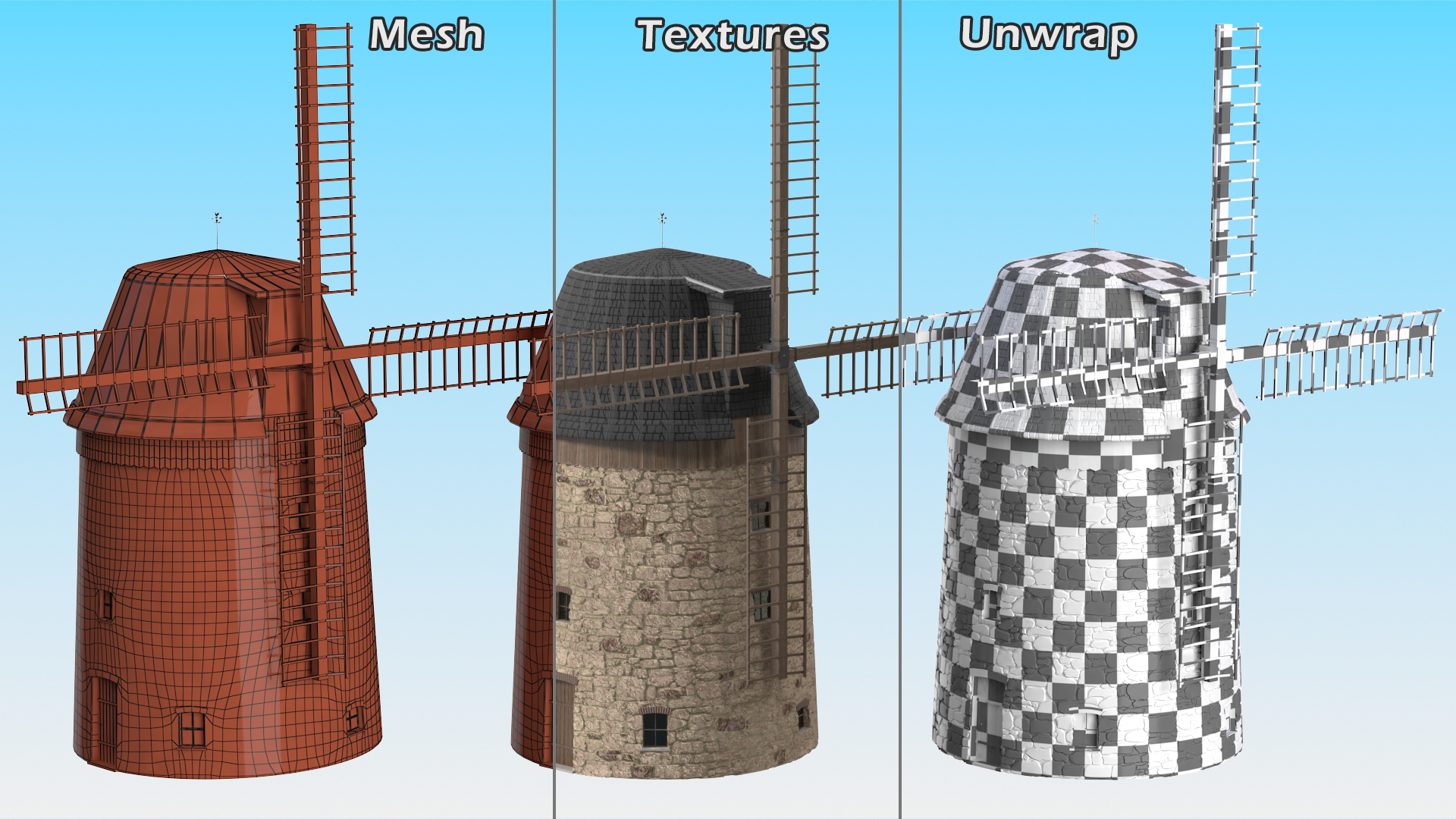 3D Village Windmill Rigged model