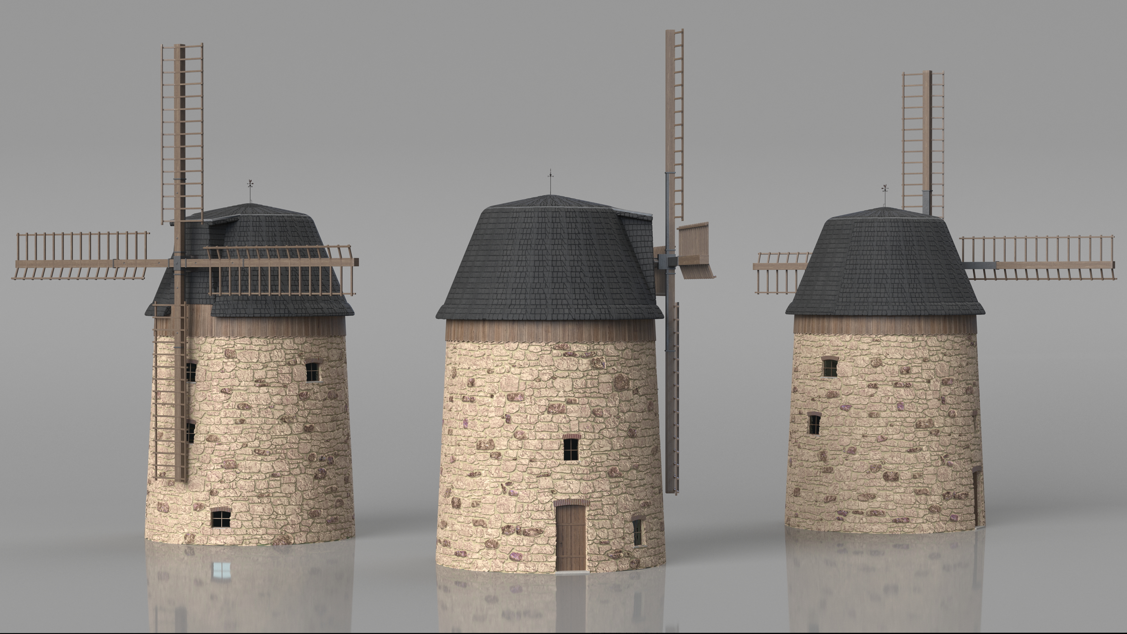 3D Village Windmill Rigged model