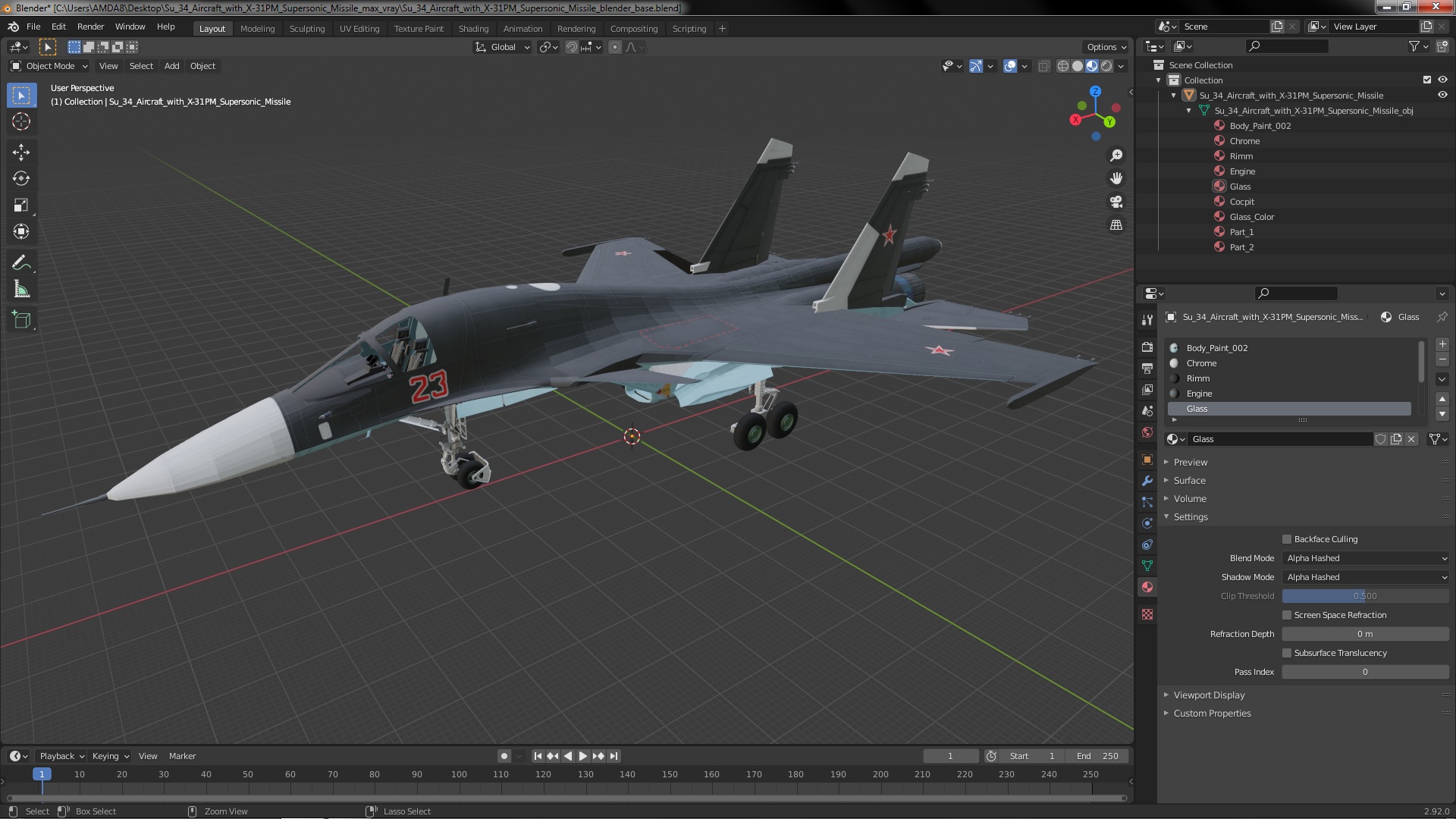 3D model Su 34 Aircraft with X-31PM Supersonic Missile