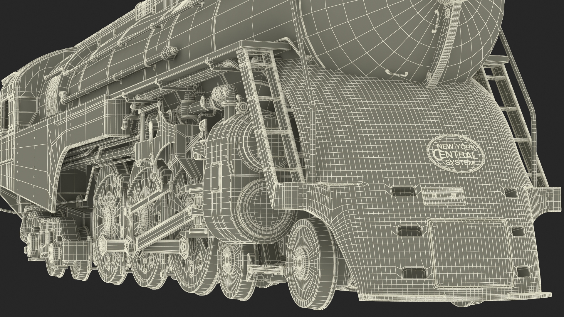 Vintage Steam Locomotive Dreyfuss Hudson Rigged 3D