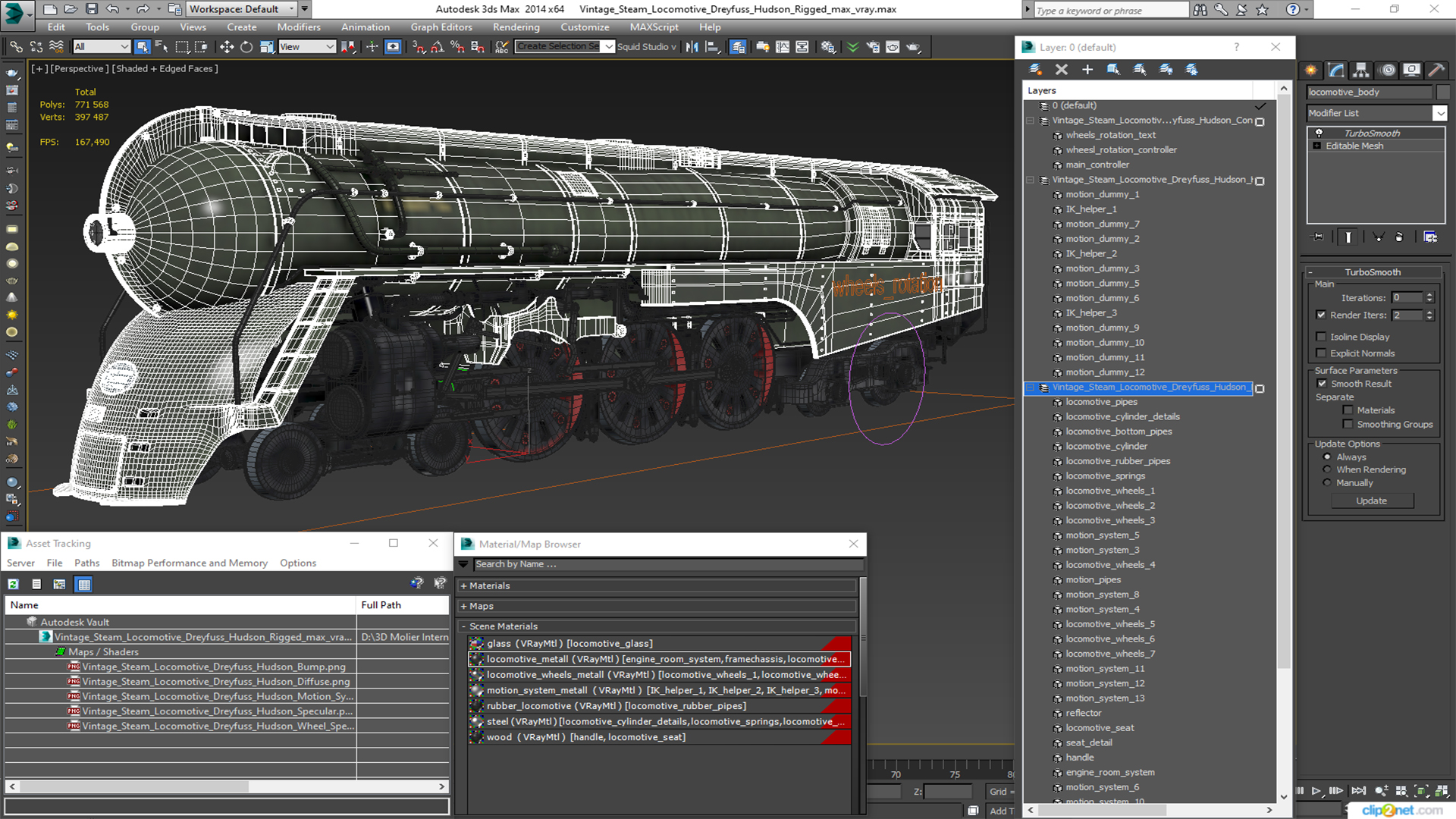Vintage Steam Locomotive Dreyfuss Hudson Rigged 3D