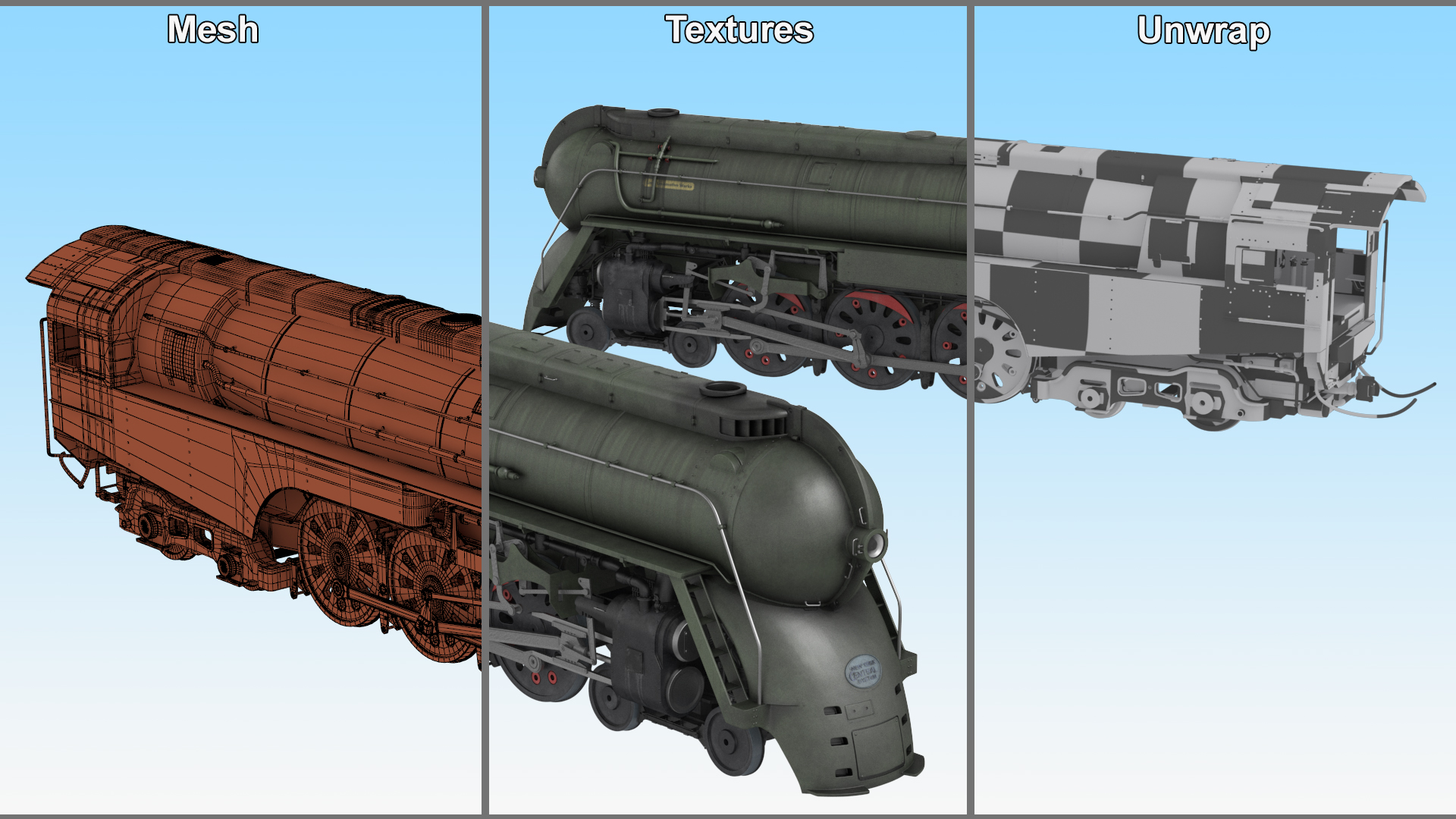 Vintage Steam Locomotive Dreyfuss Hudson Rigged 3D