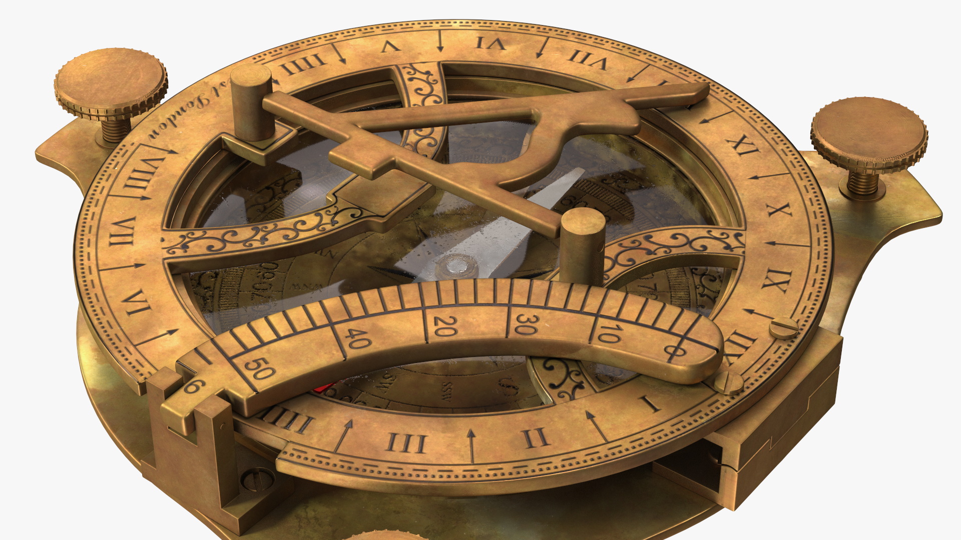 3D model Folded Aged Antique Compass with Sundial