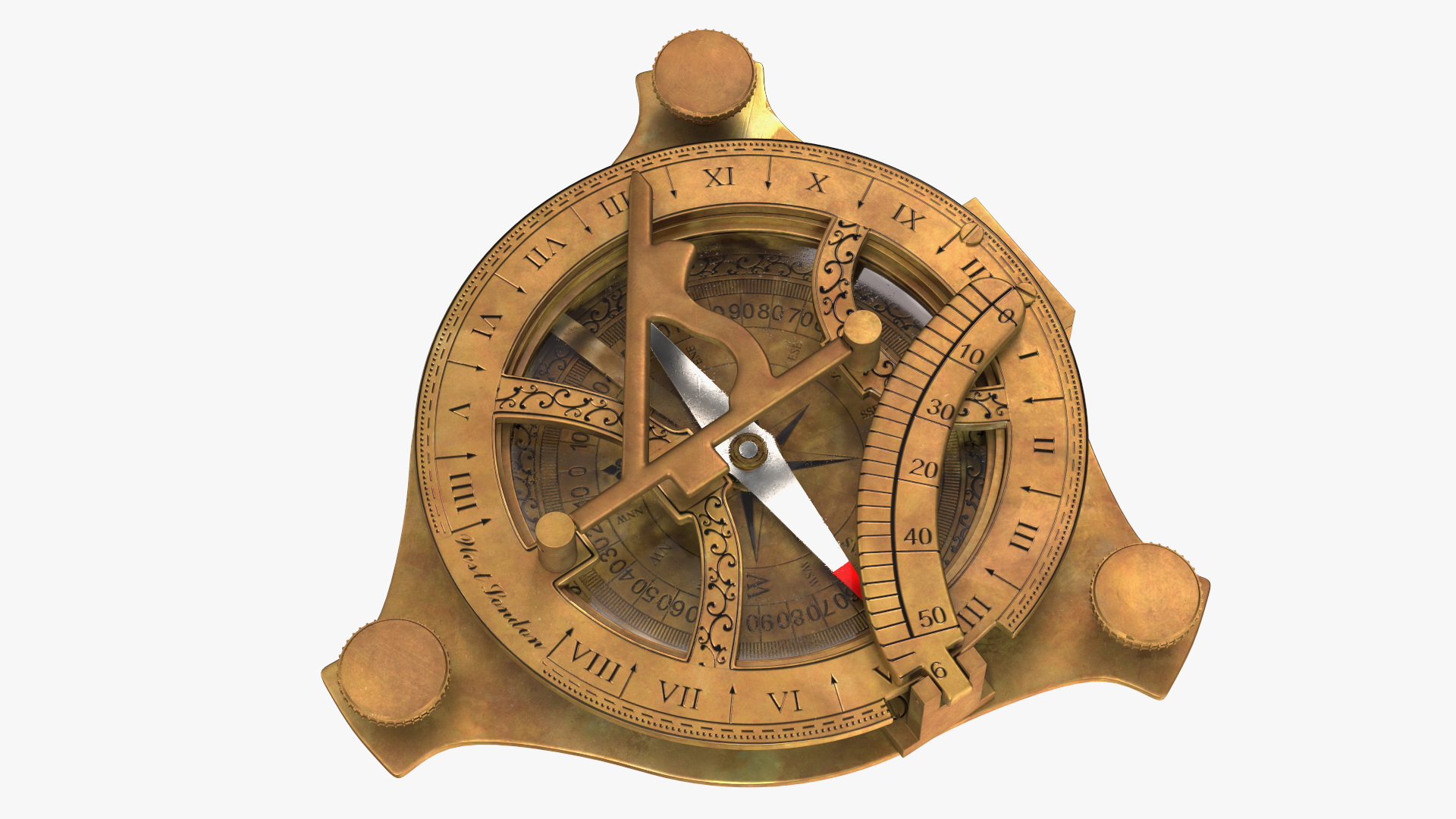 3D model Folded Aged Antique Compass with Sundial