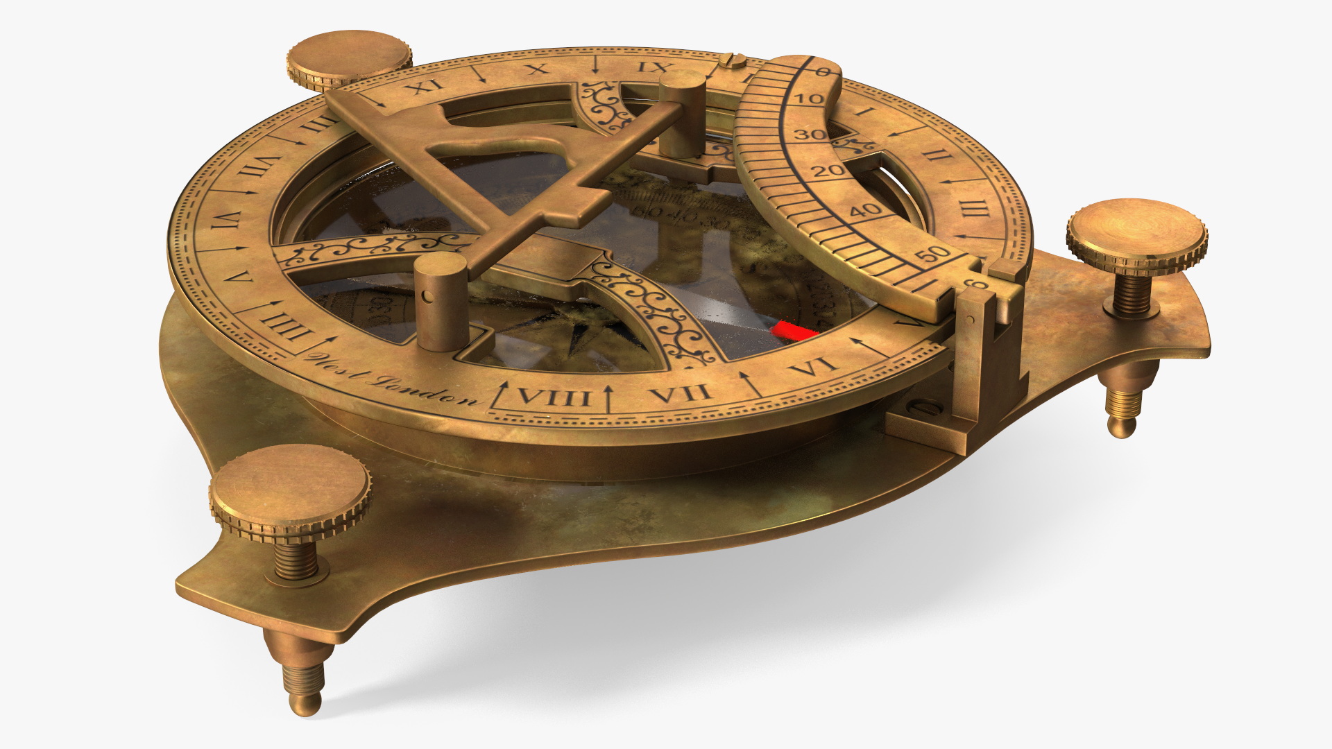 3D model Folded Aged Antique Compass with Sundial