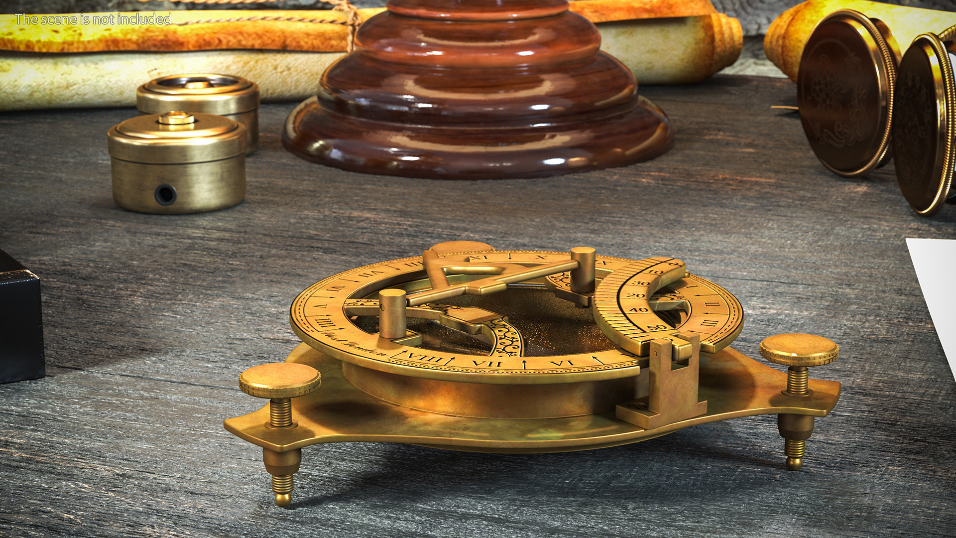 3D model Folded Aged Antique Compass with Sundial