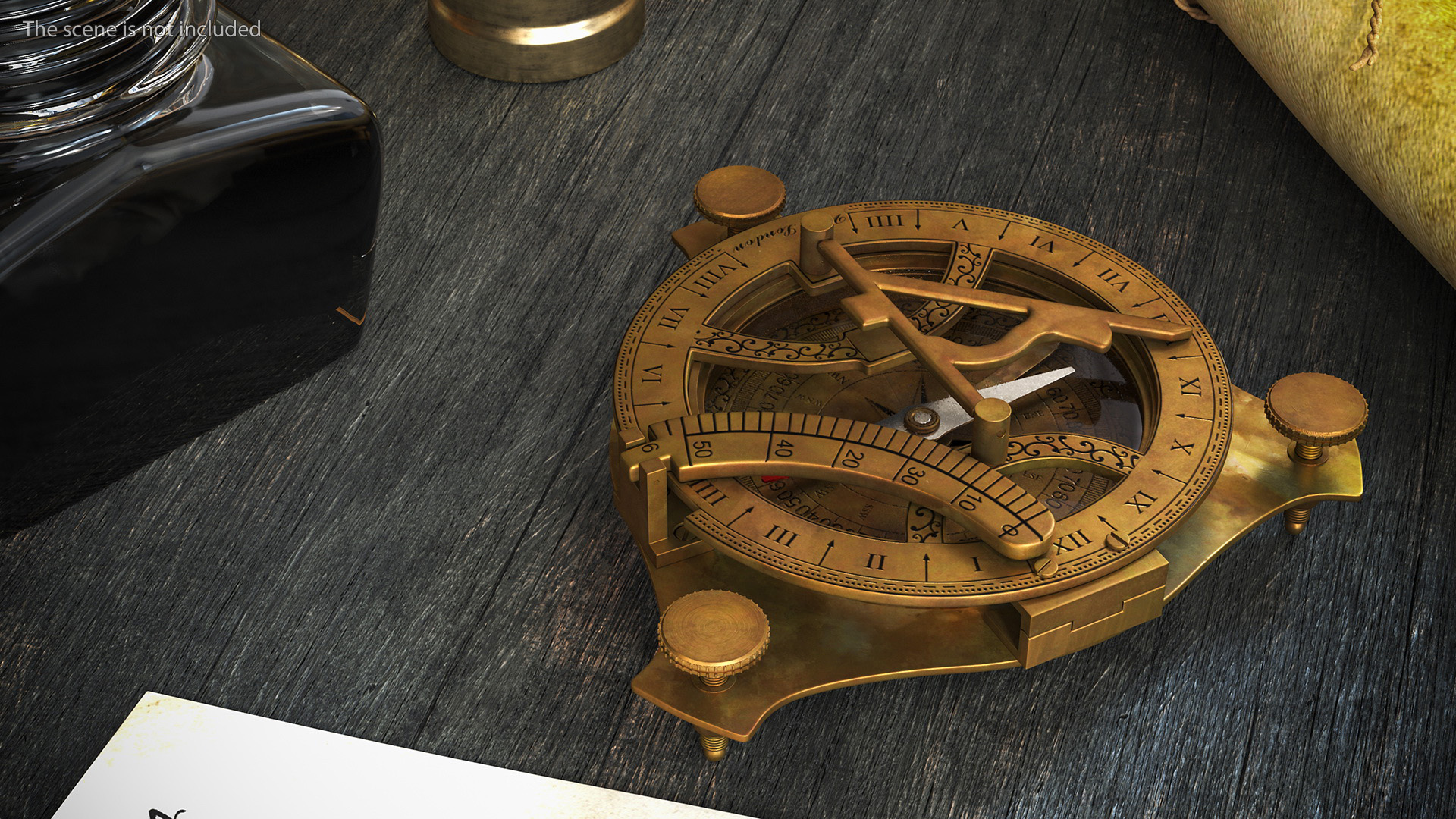 3D model Folded Aged Antique Compass with Sundial