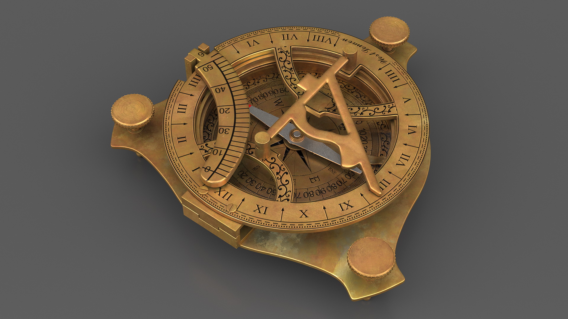 3D model Folded Aged Antique Compass with Sundial