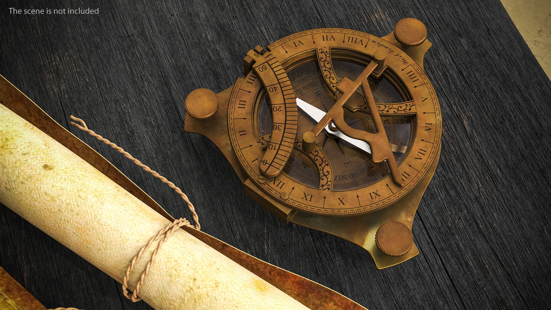 3D model Folded Aged Antique Compass with Sundial