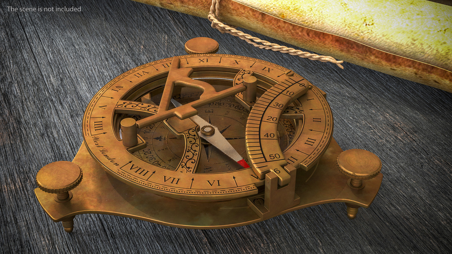 3D model Folded Aged Antique Compass with Sundial