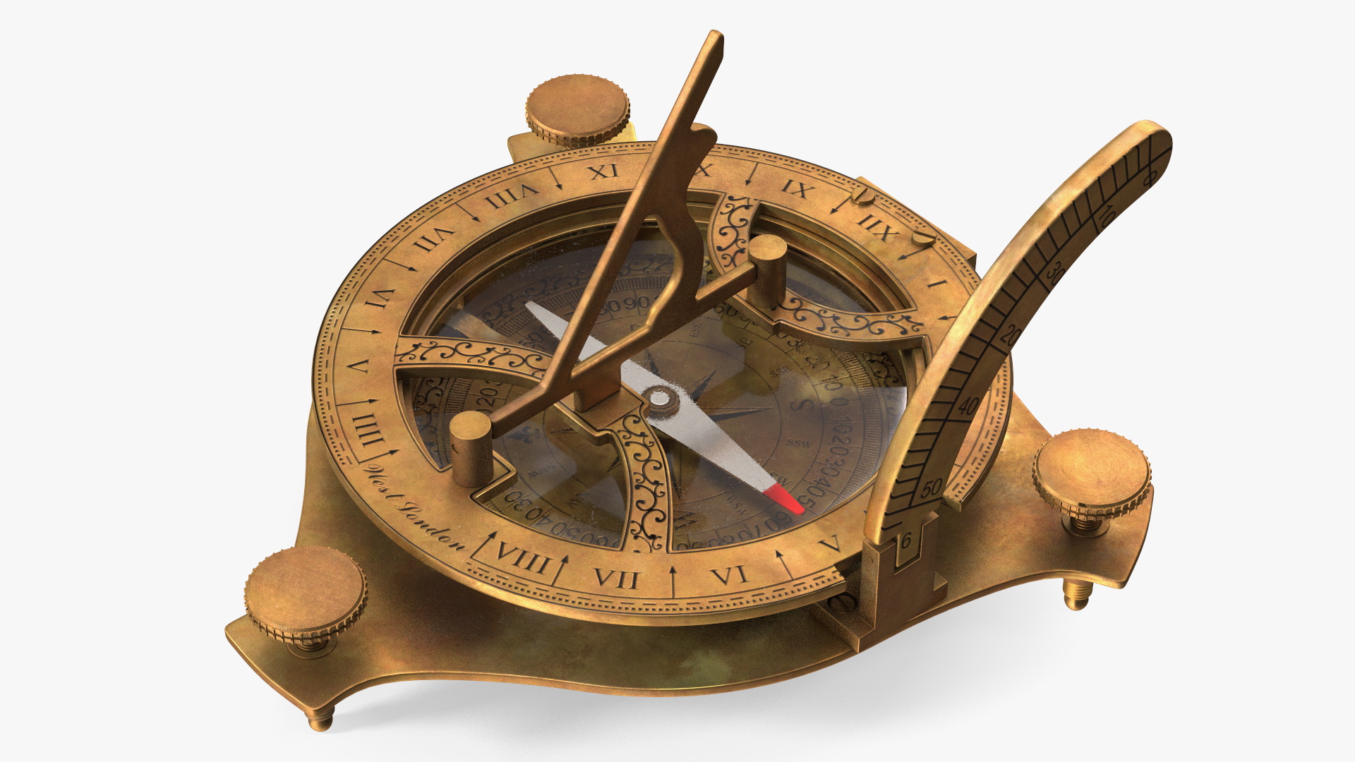 3D model Folded Aged Antique Compass with Sundial