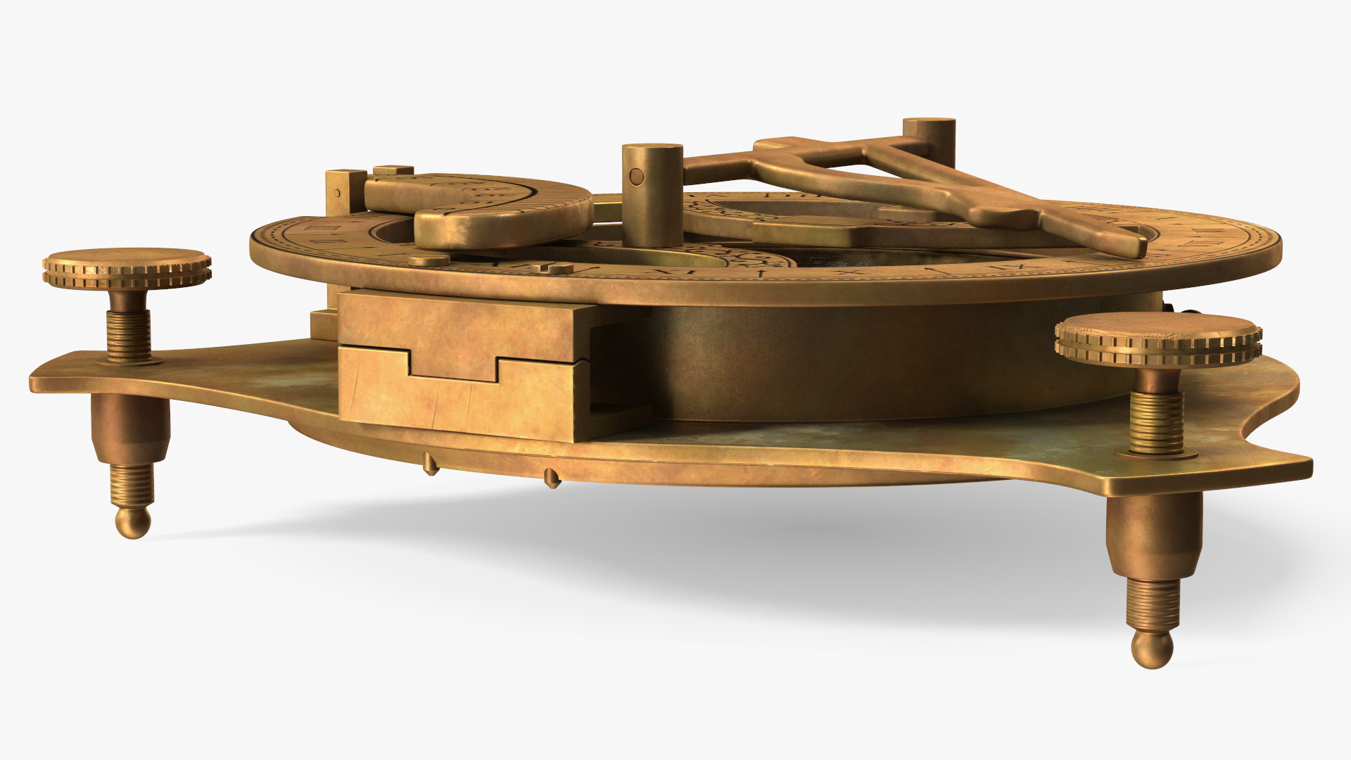 3D model Folded Aged Antique Compass with Sundial