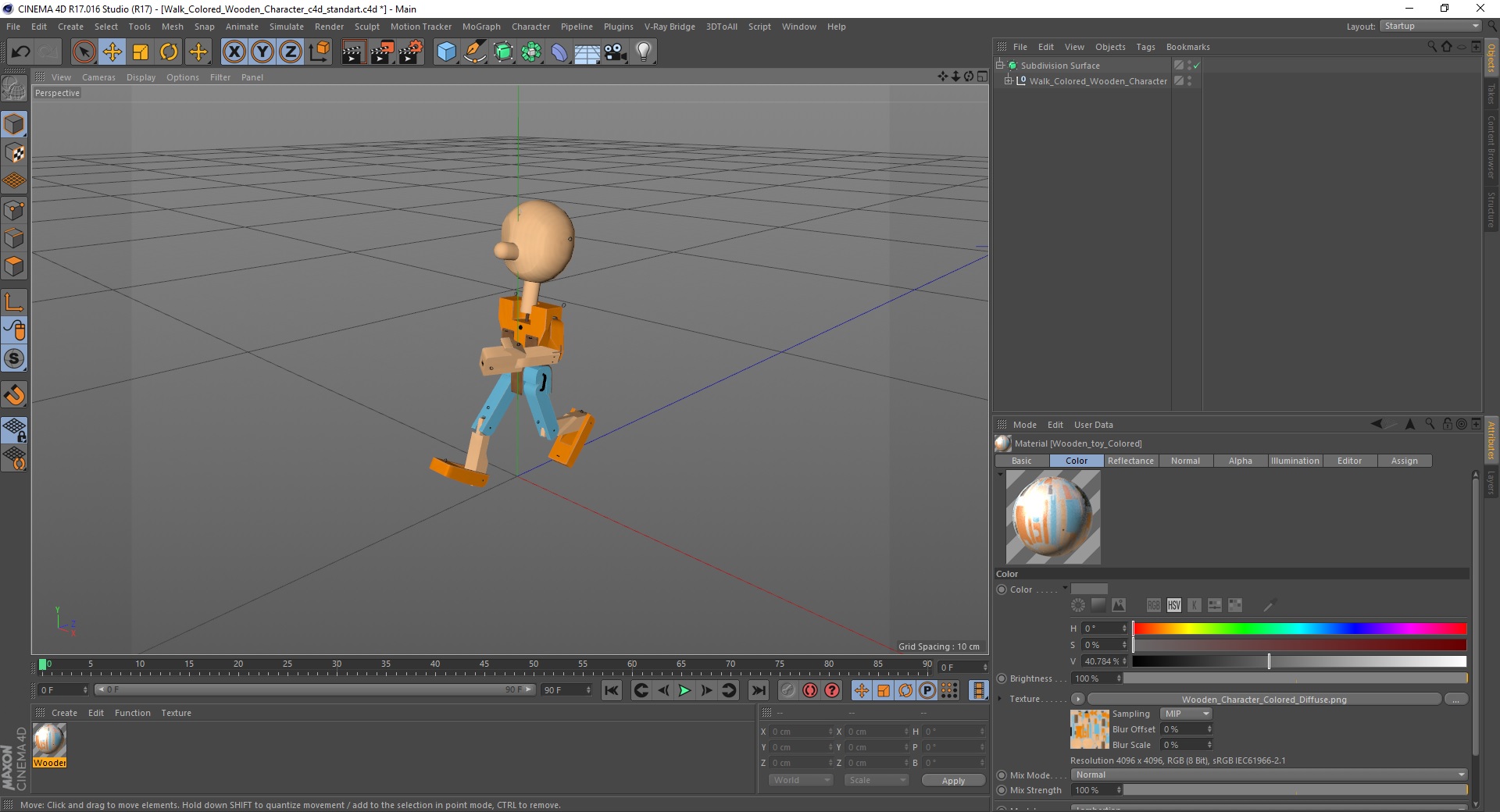 Walk Colored Wooden Character 3D model