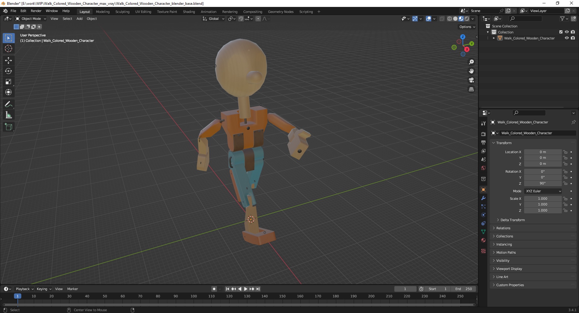 Walk Colored Wooden Character 3D model